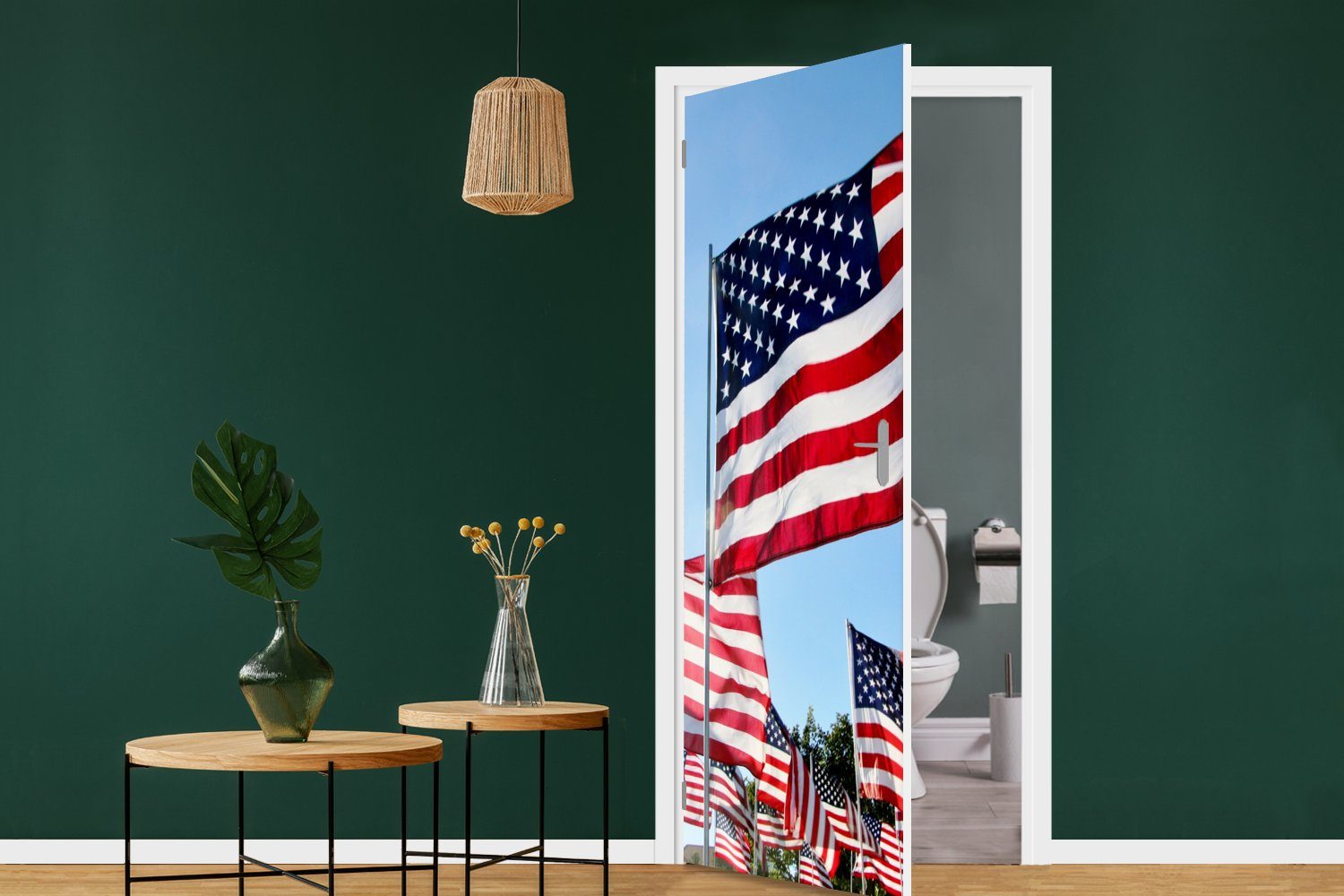 MuchoWow Türtapete der Flaggen (1 St), Türaufkleber, bedruckt, cm Vereinigten 75x205 Tür, für Staaten, Matt, Fototapete