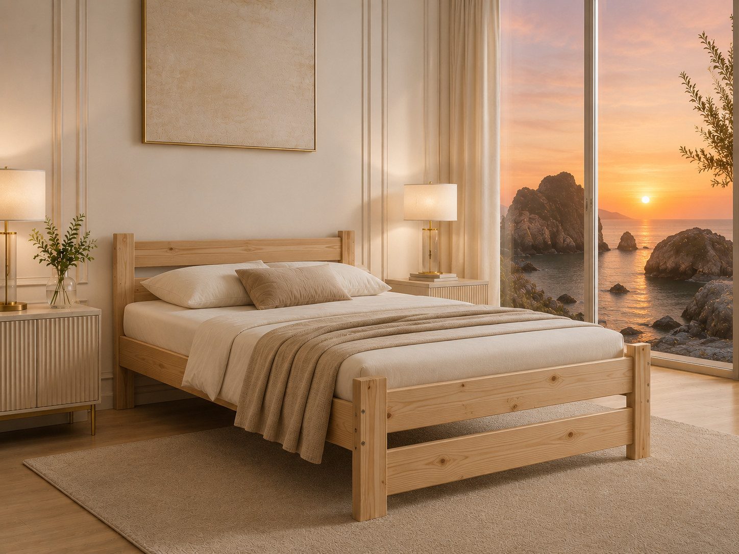 Best for Home Massivholzbett Massives Kiefernholzbett Bett aus Naturholz –stabil & zeitloses Design (Bettgestell mit Lattenrost, 6-tlg., Bettgestell inkl. Lattenrost), Massives Kiefernholz; naturbelassen & chemikalienfrei