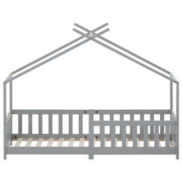 Flieks Holzbett, Schönes Hausbett Kinderbett Jugendbett mit Rausfallschutz, 90x200cm