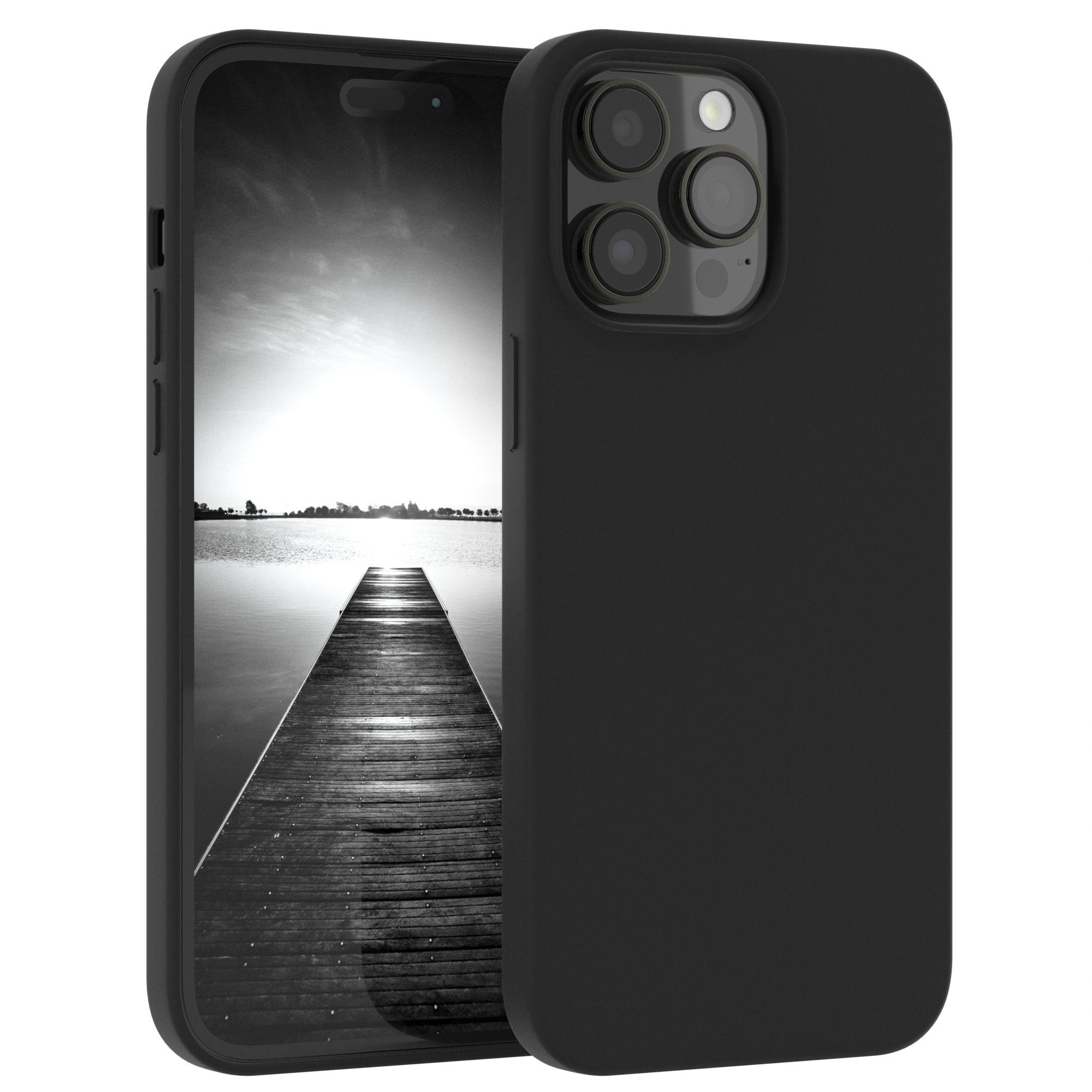 EAZY CASE Handyhülle Premium Silikon Case für Apple iPhone 14 Pro Max 6,7 Zoll, Hülle mit Kameraschutz Bumper Silikonhülle stoßfest Slimcover Schwarz