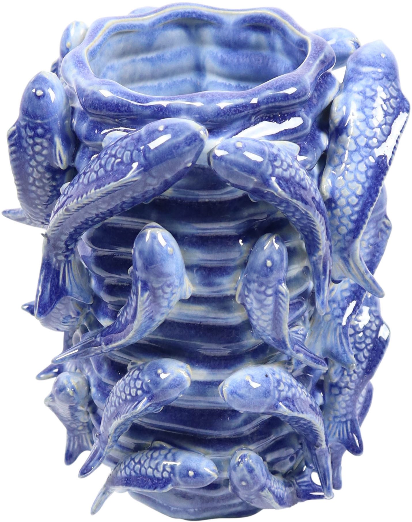 AM Design Dekovase Keramik, mit Fischmotiven in Blau, maritimes Design für Ihr Zuhause