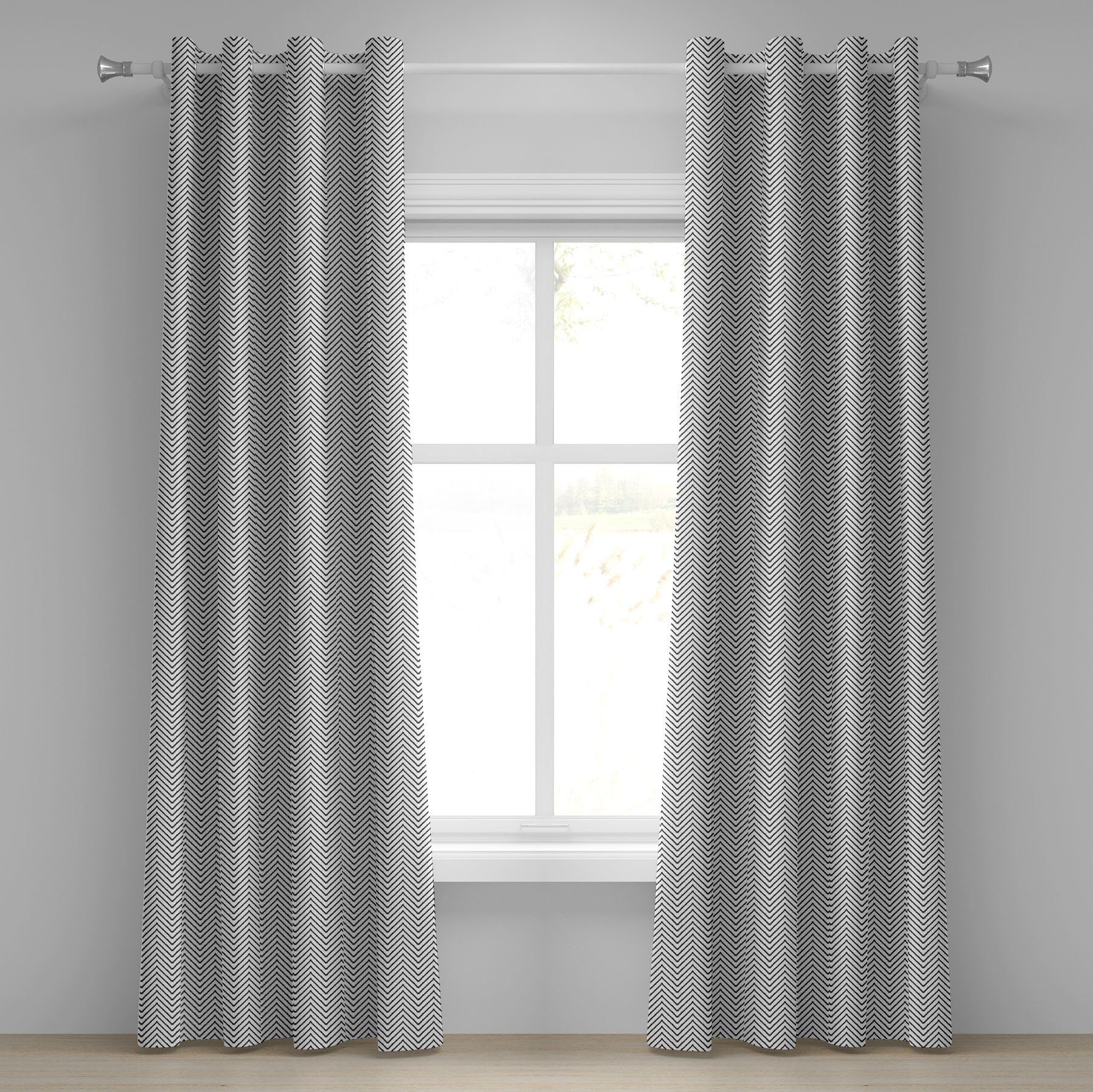 Gardine Dekorative 2-Panel-Fenstervorhänge für Schlafzimmer Wohnzimmer, Abakuhaus, Modern Zig Zag Dreieck Print