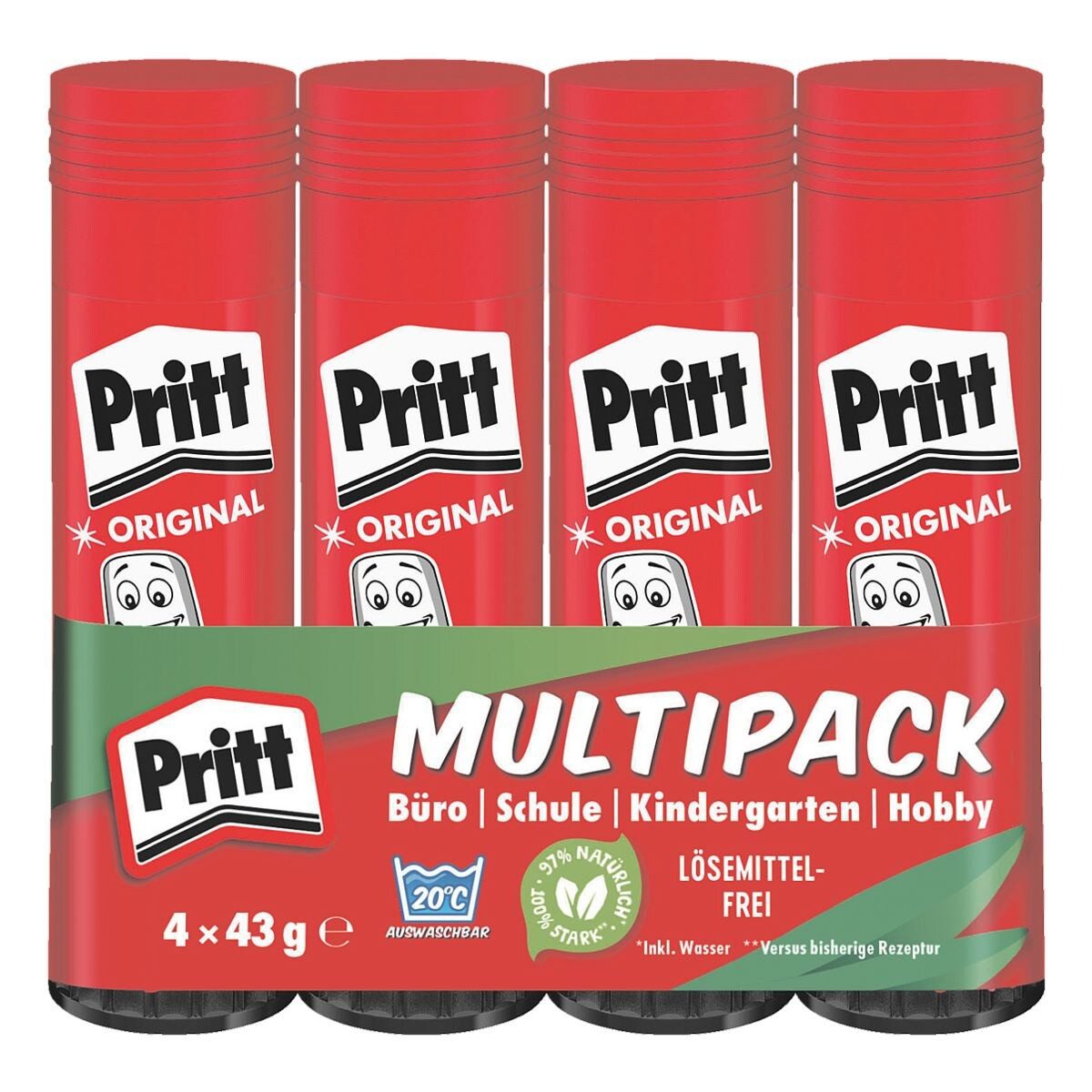 PRITT Klebestift Stick, (4-tlg), 4x 43 g, mit Verschlusskappe