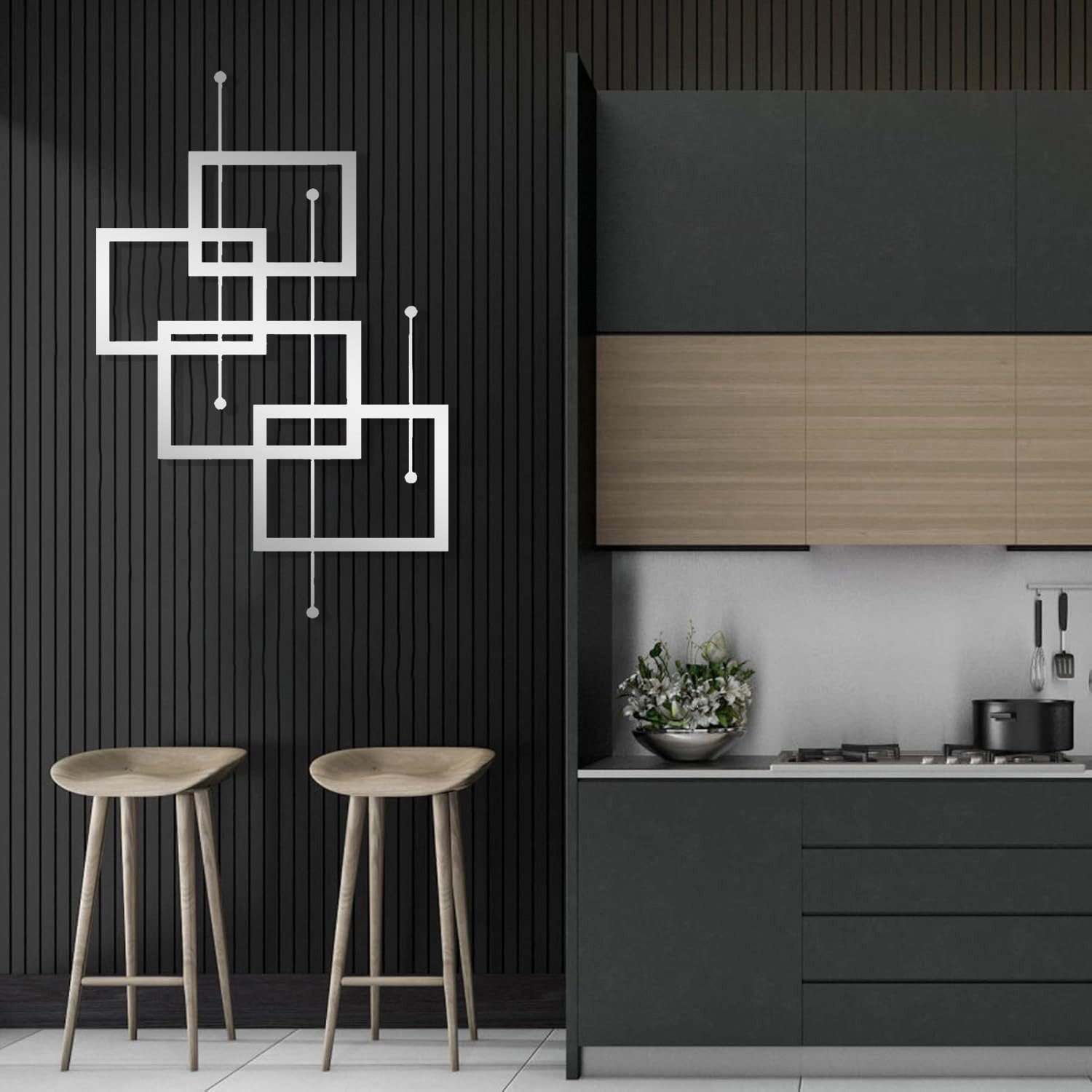 Jumpeak Wanddekoobjekt Wanddekoobjekt Metall Schwarz,Geometrische Figuren,Rechteckig,Linear, Hergestellt aus Metall,Schwarz,weiß,Gold, Silber,85×53cm