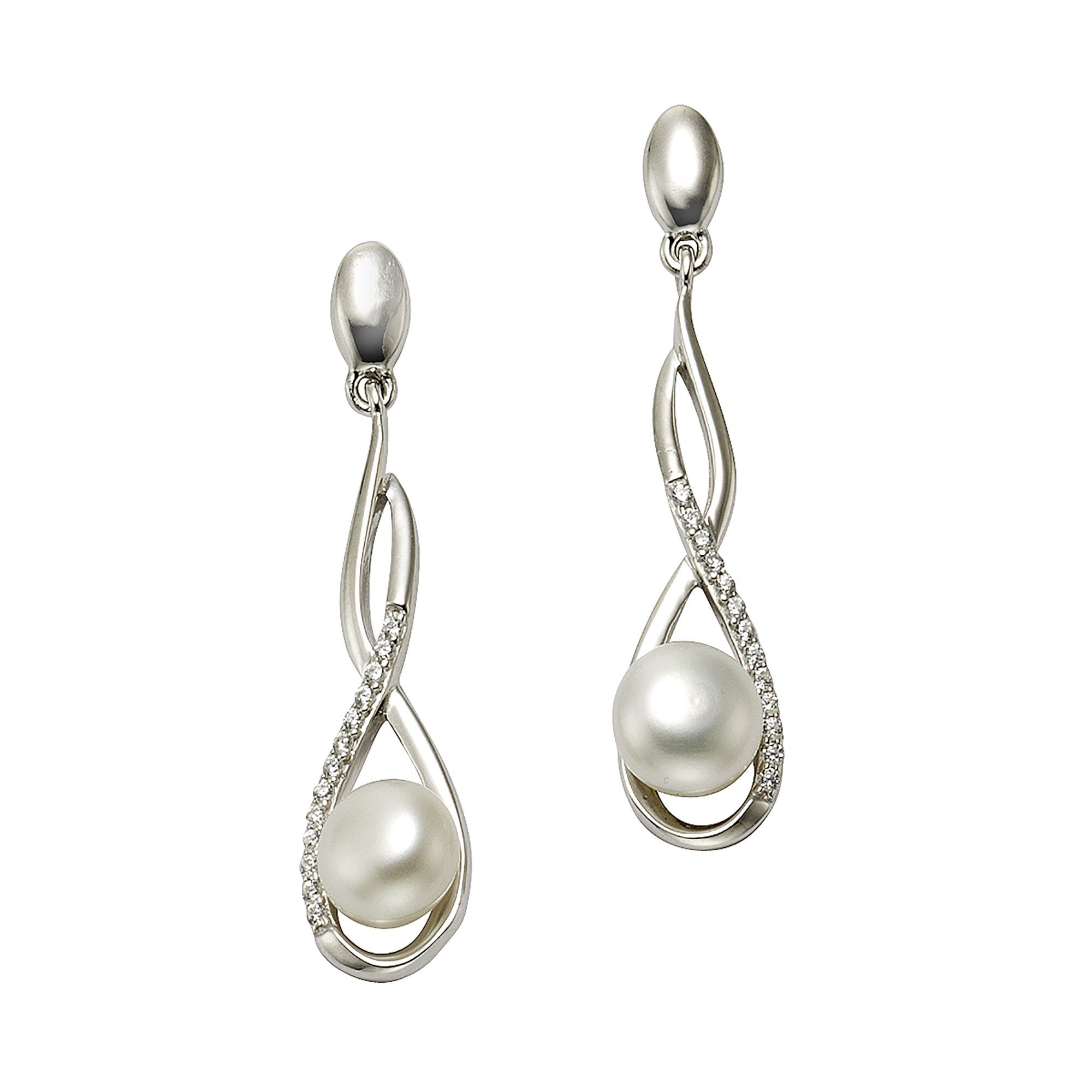 Zirkonia 925 und Ohrhänger Silber Paar Zeeme rhodiniert mit weiß Perle