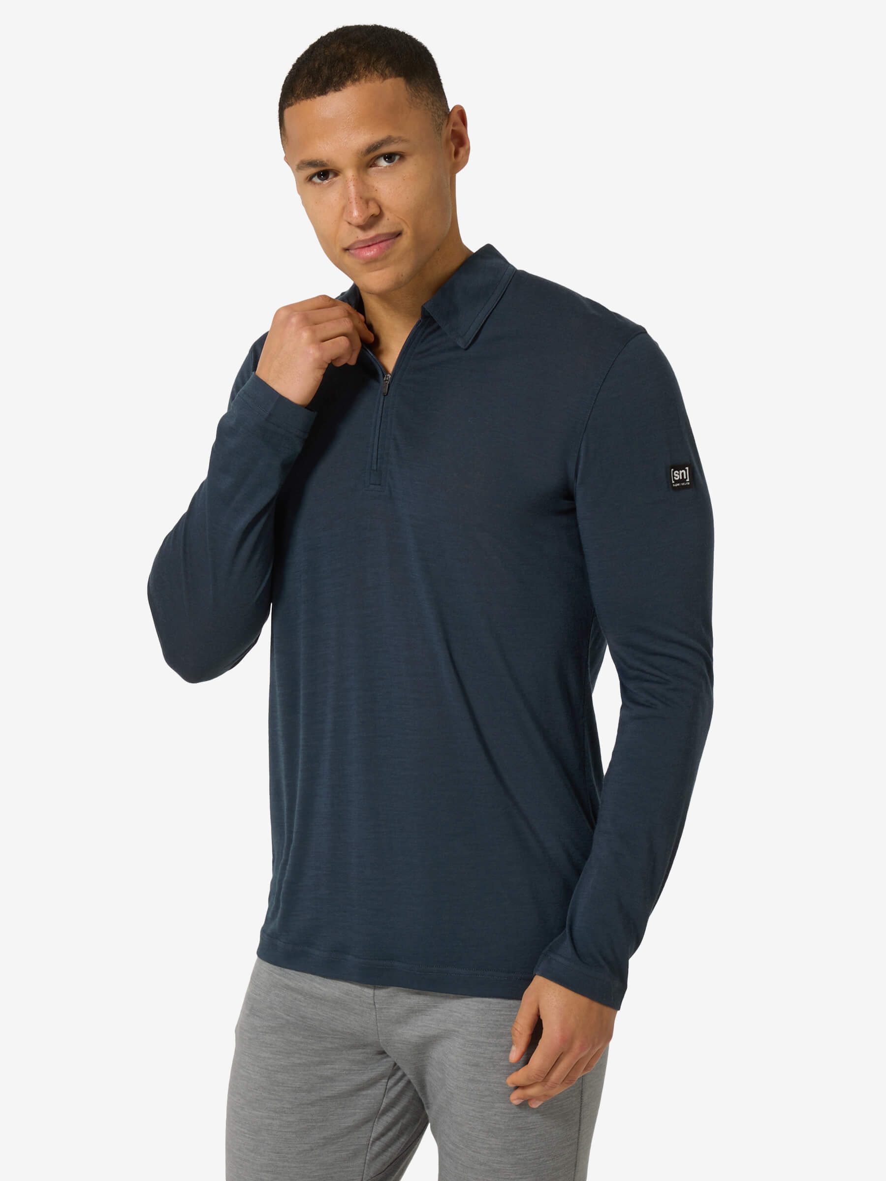 SUPER.NATURAL Langarm-Poloshirt für Herren,Merino M ZIP POLO LS atmungsaktiv, mit Reißverschluss