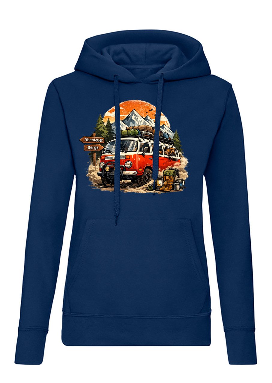 Hoodie BusCamper Damen Hoodie Camper Van Berg Motiv Kapuzenpullover Mix