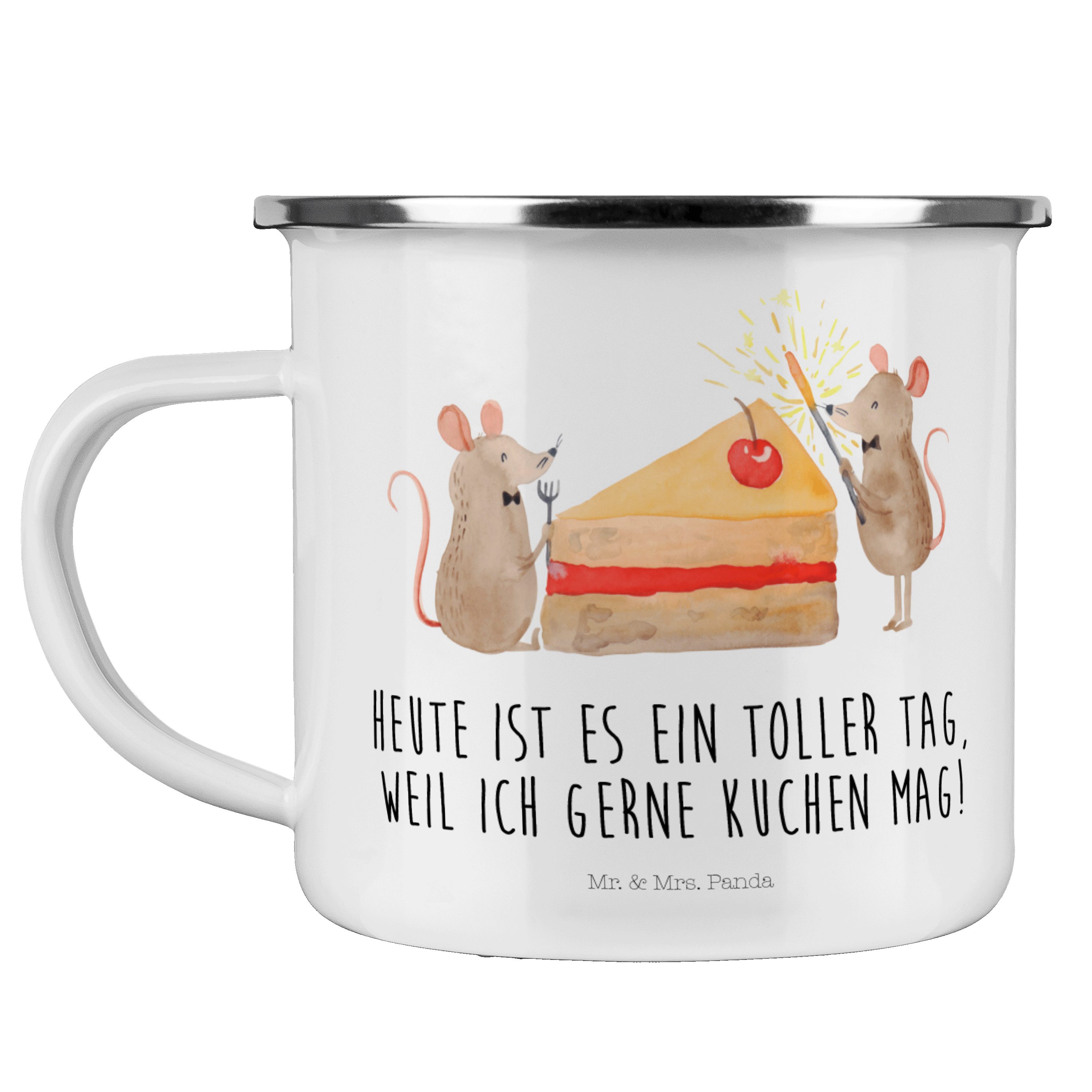 Mr. & Mrs. Panda Becher Mäuse Kuchen - Weiß - Geschenk, Kuchenstück, Trinkbecher, Geburtstags, Emaille
