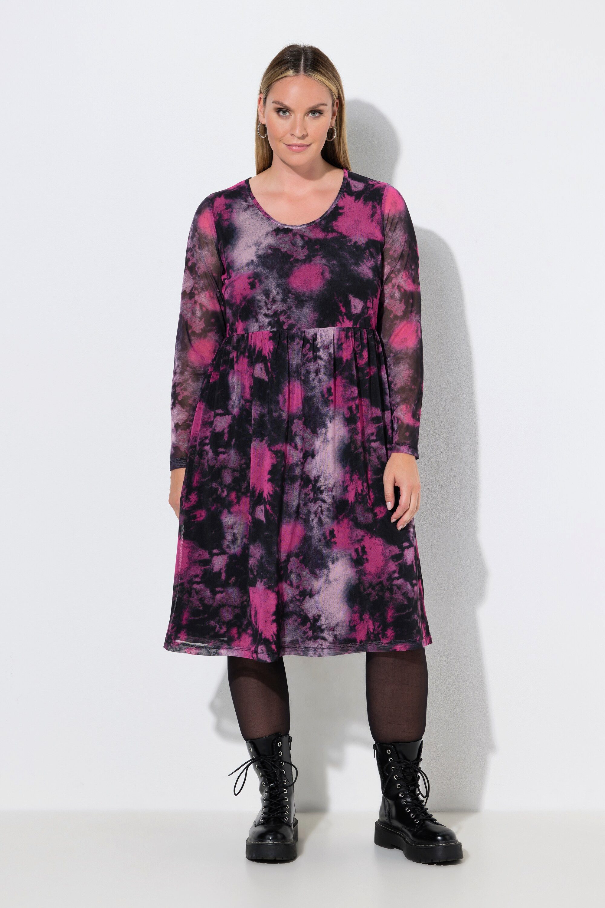 MIAMODA Jerseykleid Midi-Meshkleid A-Linie Batikmuster Unterkleid