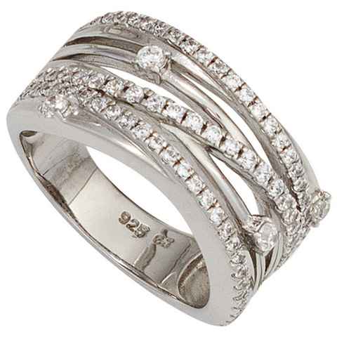 Schmuck Krone Silberring Breiter Ring aus 925 Silber & Zirkonia weiß, Silber 925