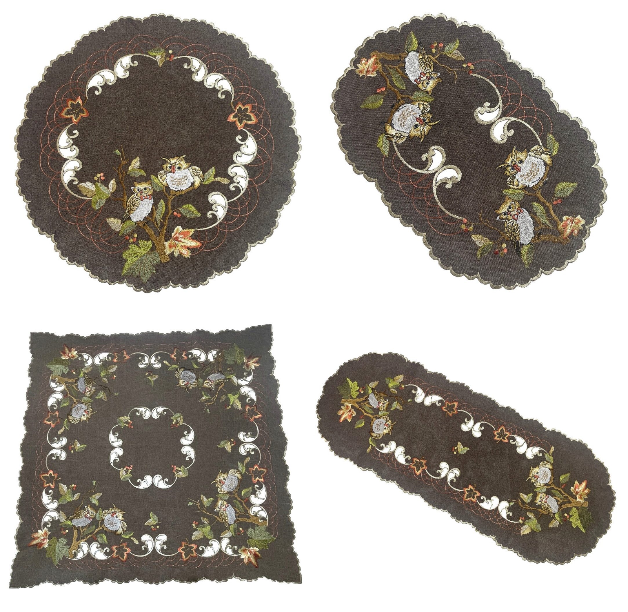 Westernlifestyle Tischdecke Eulen und Kastanienblätter Braun Leinen-Optik günstig online kaufen