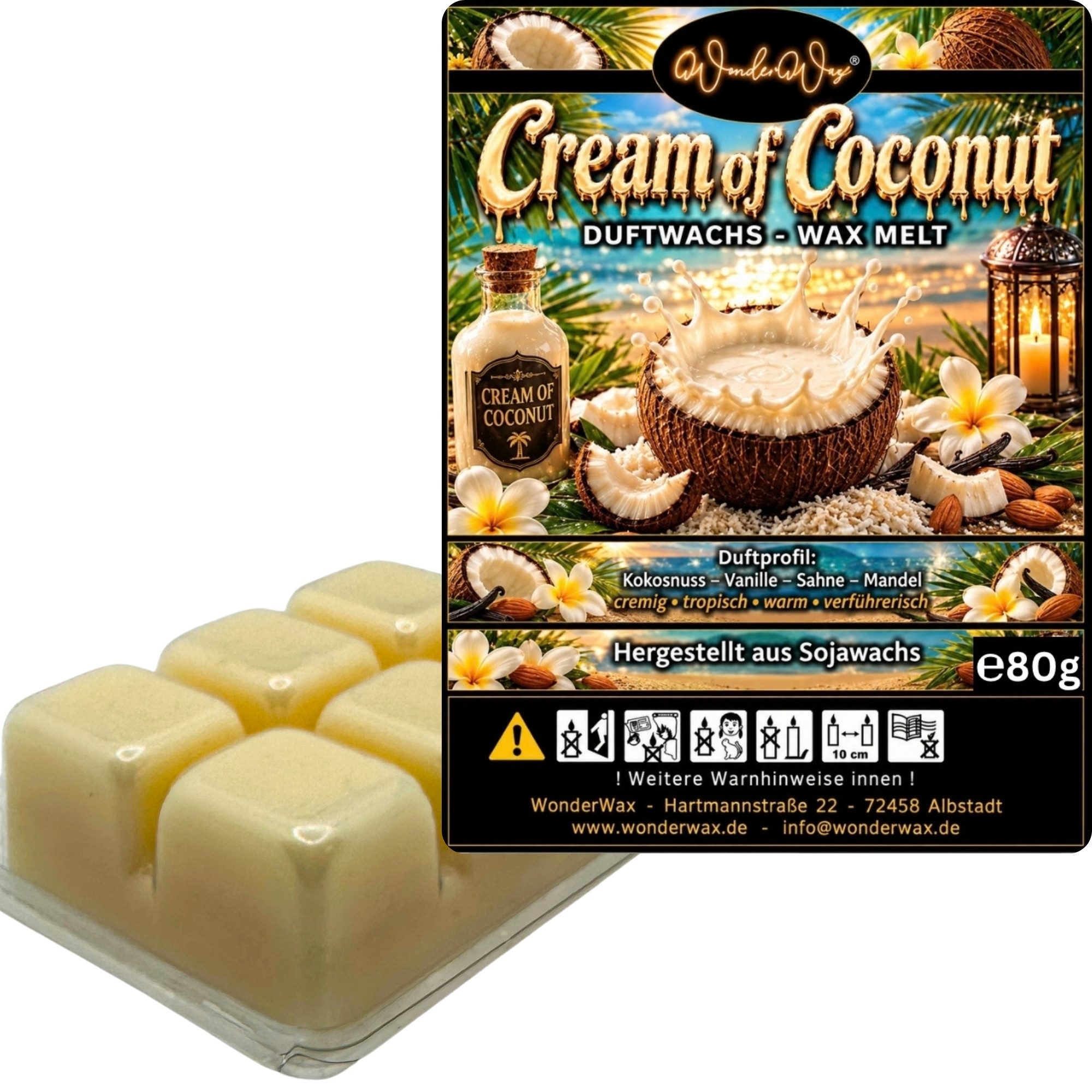 WonderWax Duftwachs WonderWax® Duftwachs 6 Würfel, (Cream of Coconut), Duftrichtung: Cream of Coconut