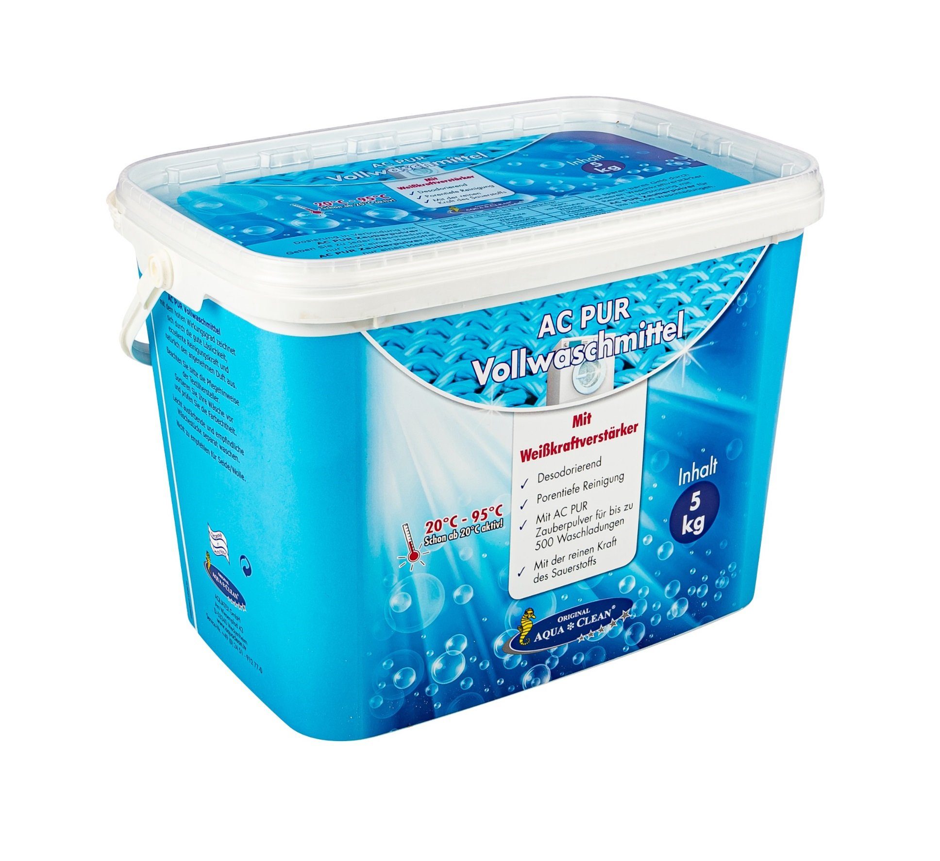 AQUA CLEAN AC PUR Vollwaschmittel Vollwaschmittel (mit Farb-& Faserschutz und Weisskraftverstärker 5kg)