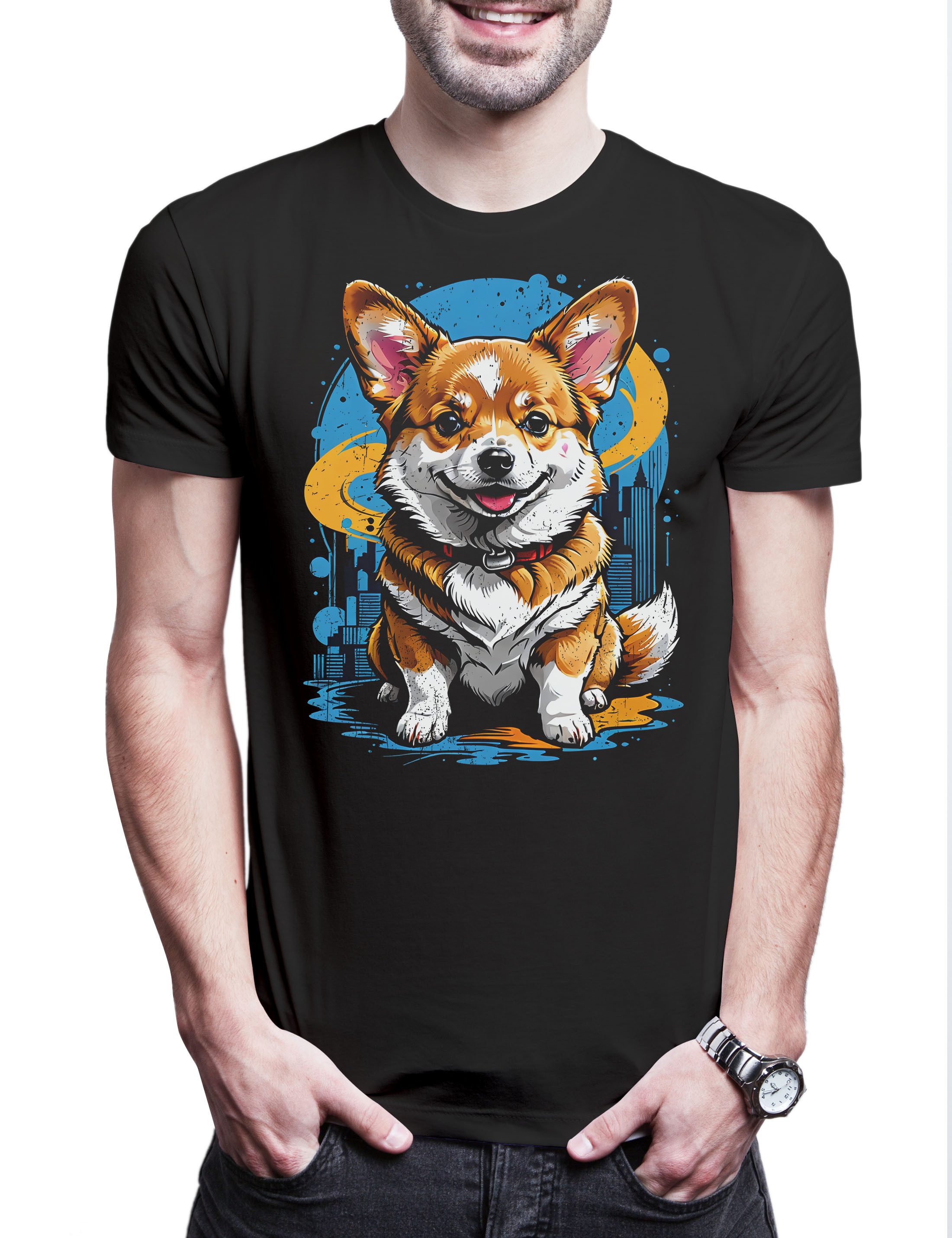 Urban Backwoods Print-Shirt Sweet Corgi Art Herren T-Shirt Welsh Pembroke Waliser Cardigan Hund (1-tlg) Dog Breed Pet Rasse