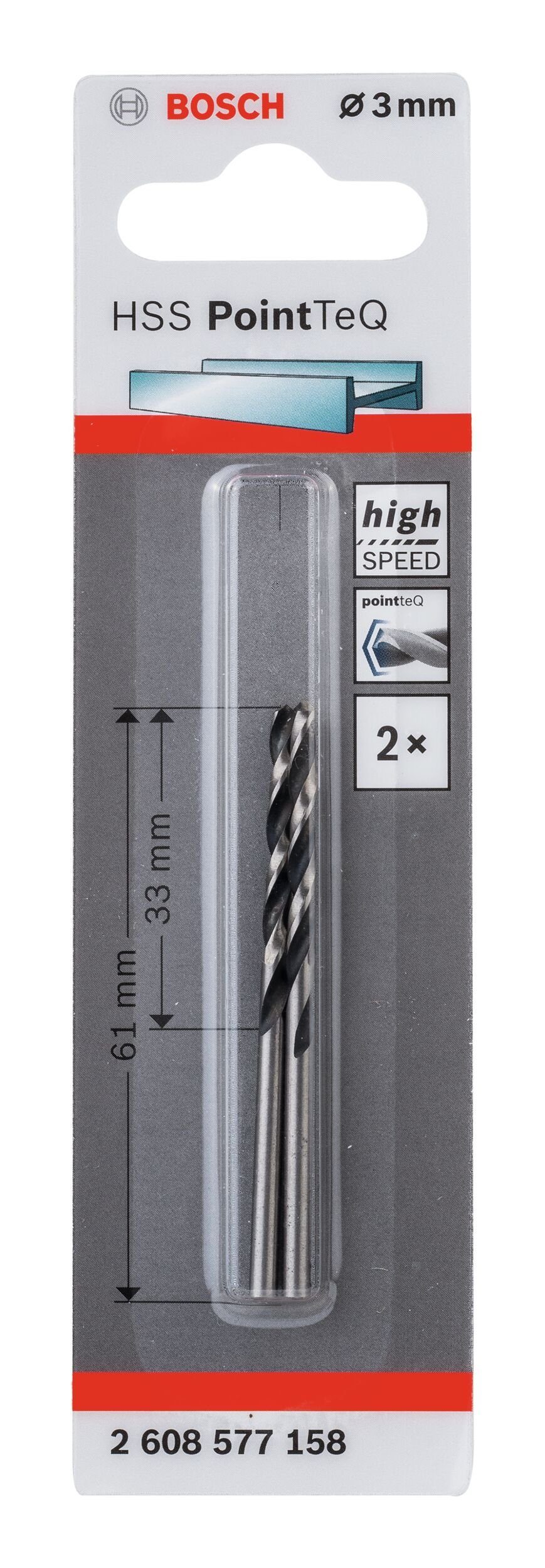 338) Metallbohrer, (2 PointTeQ Stück), HSS (DIN - 2er-Pack Metallspiralbohrer BOSCH - 3 mm