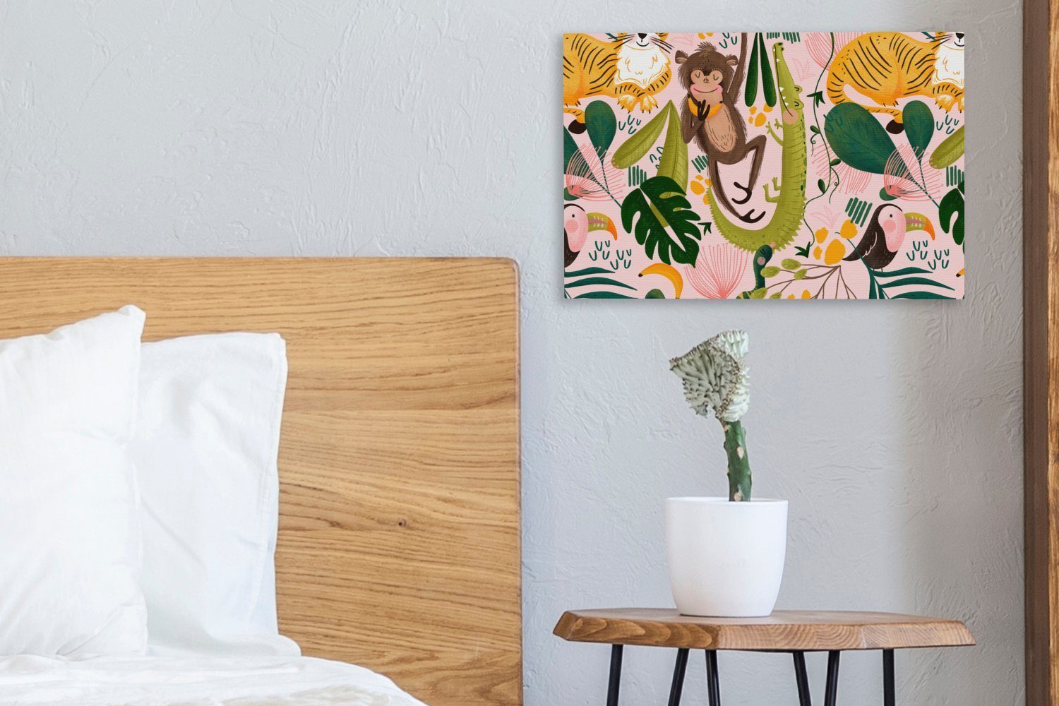 OneMillionCanvasses® Wandbild Wanddeko, Aufhängefertig, Rosa, St), 30x20 Affen Leinwandbilder, - - Leinwandbild - Pflanzen (1 cm Dschungel