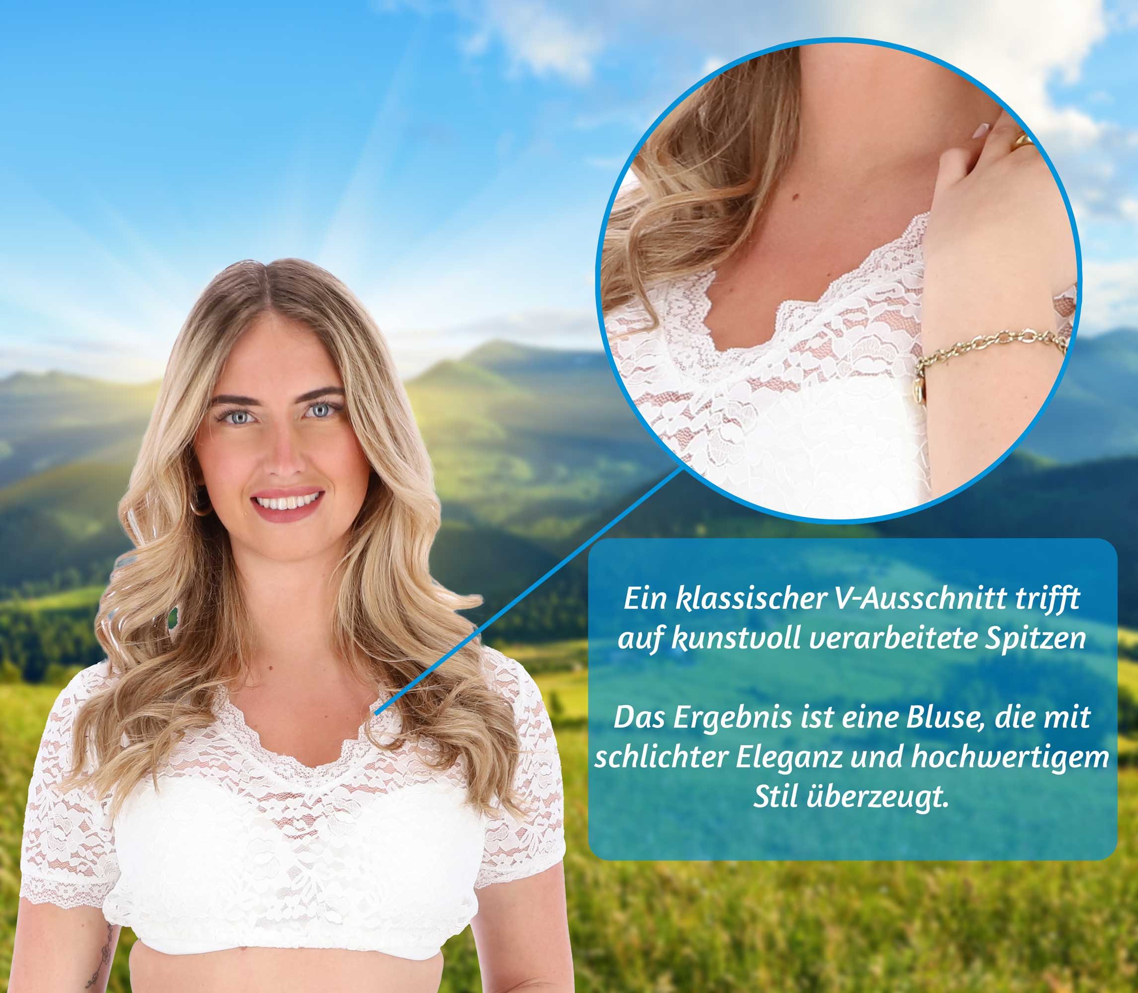 Steigenhöfer Manufaktur Dirndlbluse - LENI - Dirndl Bluse Damen mit V Ausschnitt - Trachtenbluse Kurzarm Weicher Stoff mit angenehmen Tragegefühl - Ideal fürs Oktoberfest