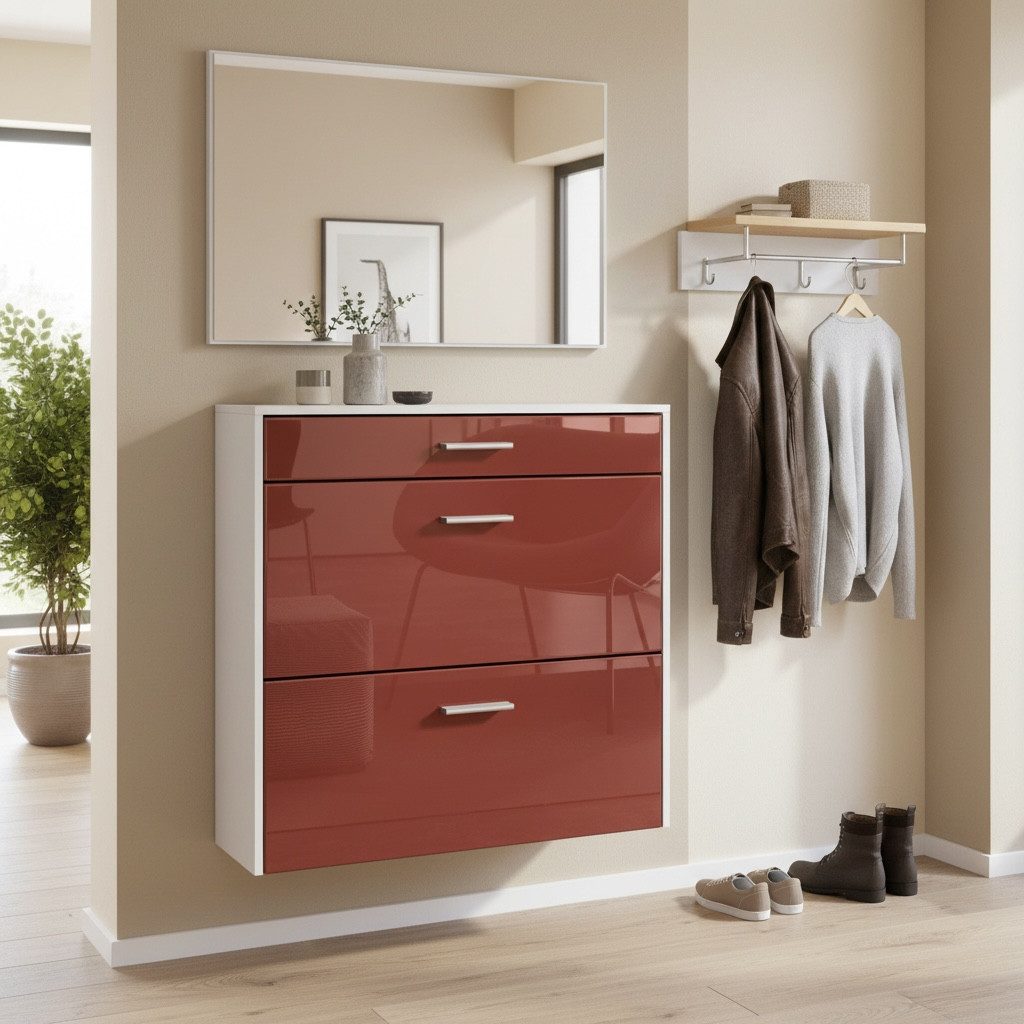 InnoFurn Schuhschrank Roma Air Schuhkipper (hängender Schuhkipper, Weiß matt (89 x 87 x 23 cm) Platzsparender Schuhkipper Flurschrank für Diele Flur Garderobe