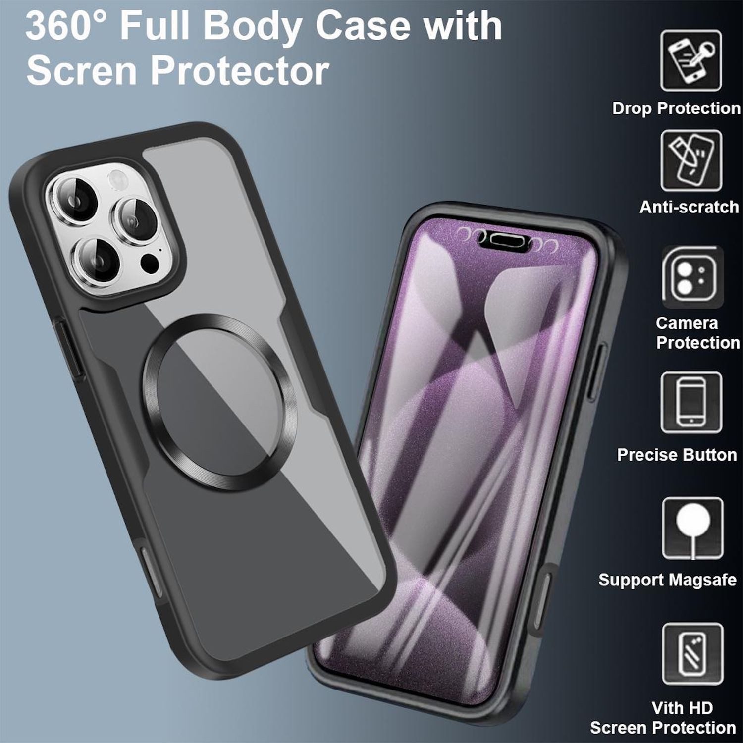 Wigento Handyhülle Für Apple iPhone 17 Pro Max MagSafe Full Body Acryl TPU Hülle Blau, MagSafe 360 Grad Schutz Schutz Hülle – Bild 3 von 5