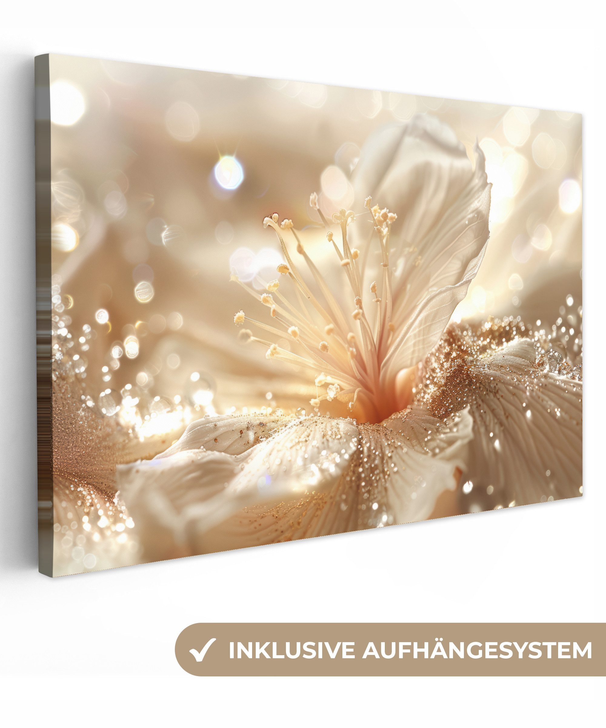 OneMillionCanvasses® Leinwandbild Blume - Weiß - Glitter - Gold - Modern, F günstig online kaufen