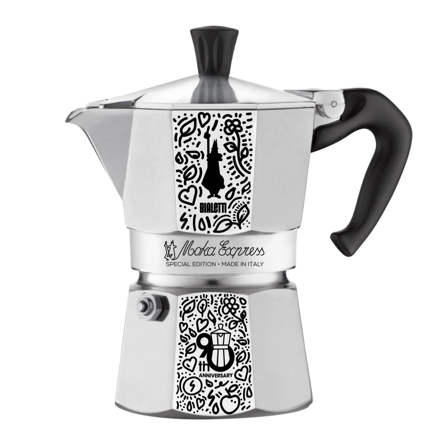 BIALETTI Espressokocher Moka Express 90th Anniversary für 3 Tassen mit Mini-Rucksack, 0,13l Kaffeekanne