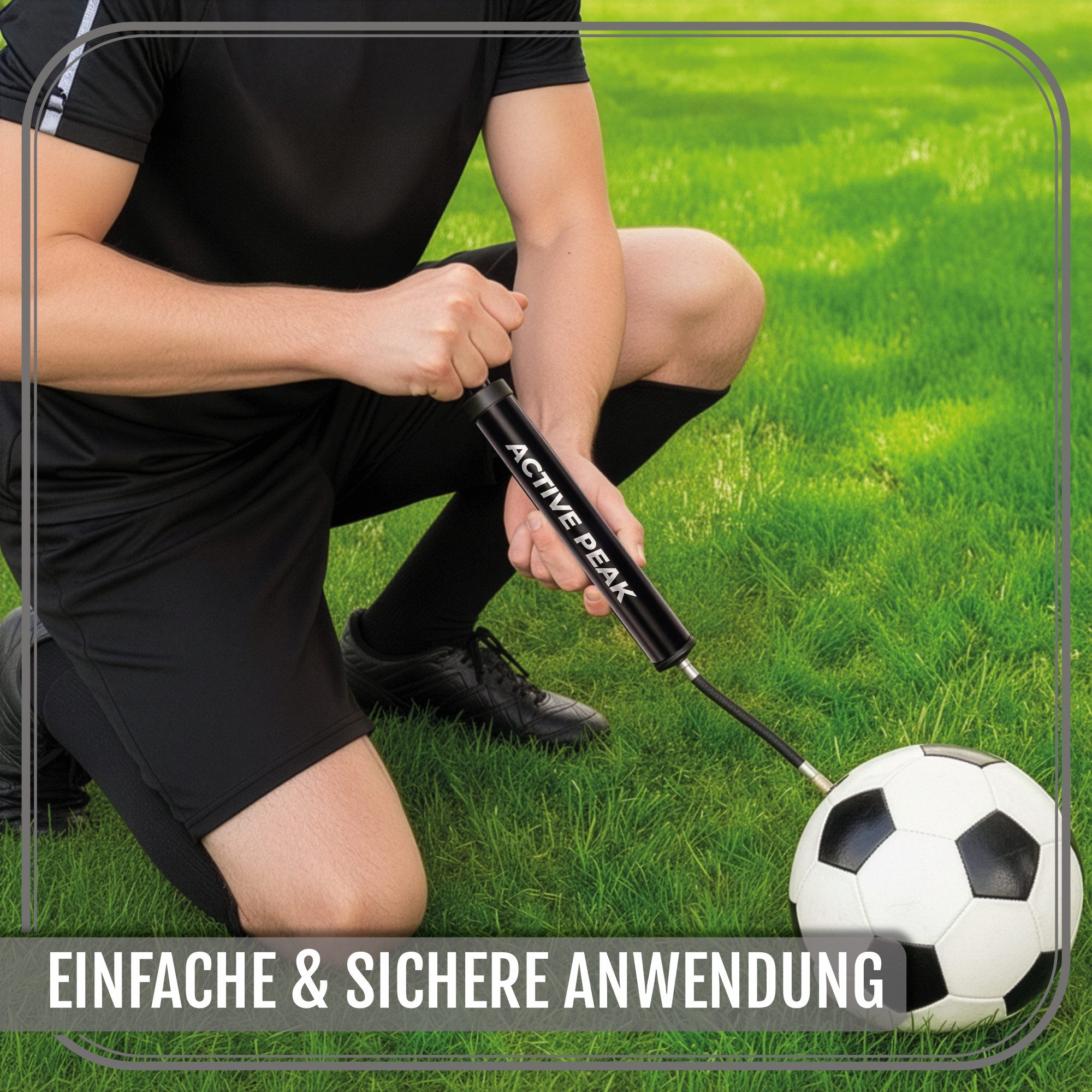 Active Peak Luftpumpe Profi Ballpumpe mit Zubehör (Kompakte Fußballpumpe inkl. Metallnadeln & Adaptern, All-in-One Set mit flexiblem Schlauch) – Bild 2 von 5