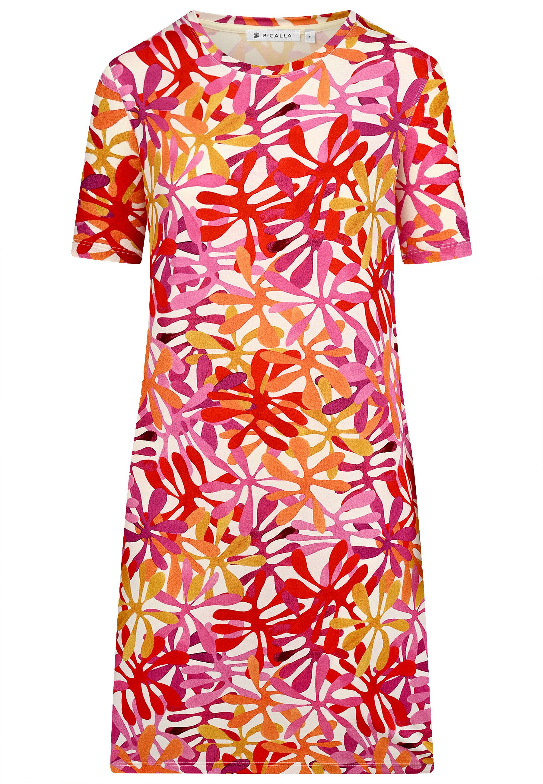 BICALLA Midikleid Jersey-Kleid mit Blüten-Print in Pink/Orange (1-tlg)