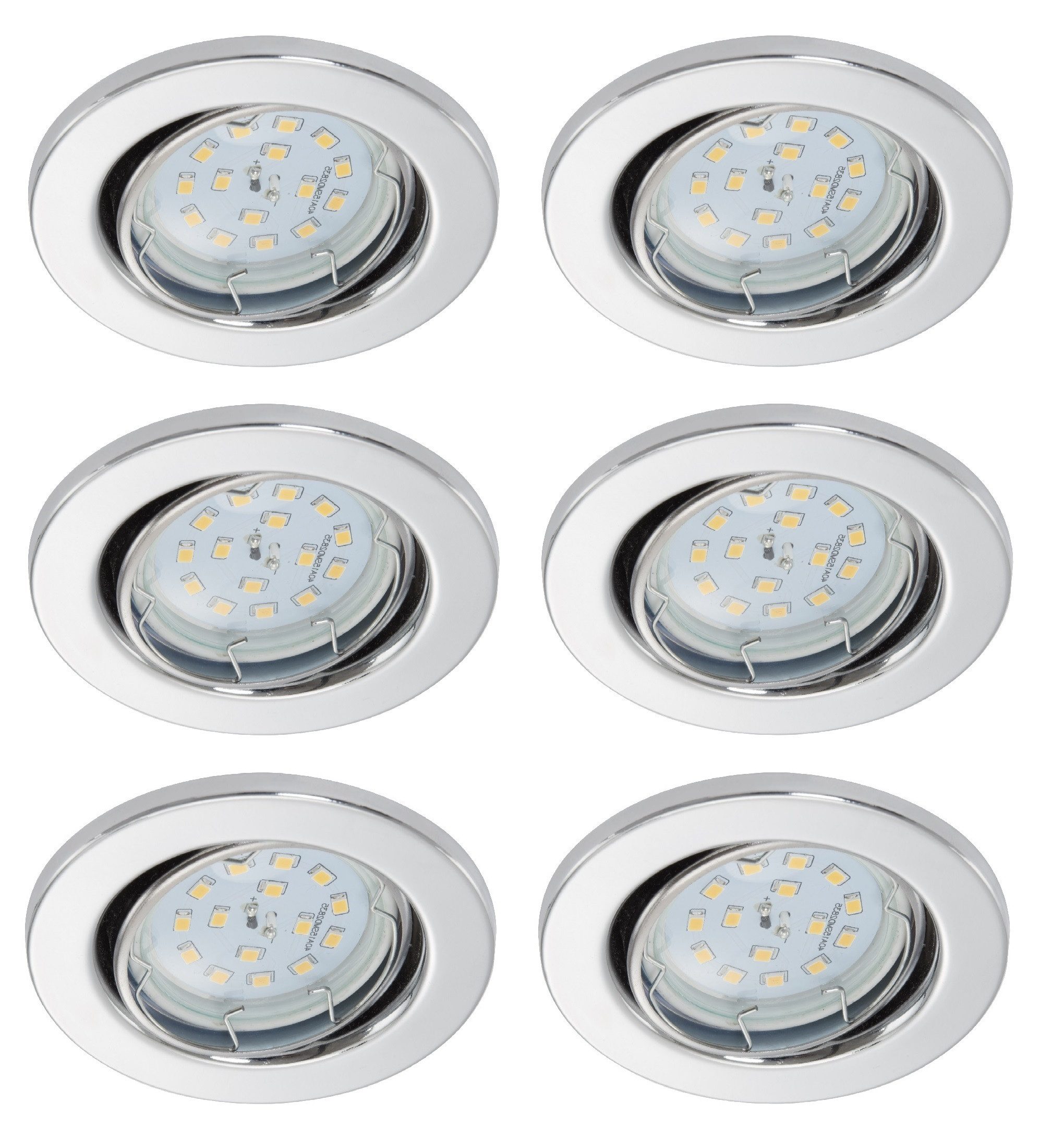 TRANGO LED Einbauleuchte, 6er Set 6729-068-5WAK Einbaustrahler in Rund Chrom inkl. 6x 5 Watt GU10 LED Leuchtmittel 3000K warmweiß & 6x GU10 Лампыfassung, Deckenspots, Einbauspots, Deckenleuchte