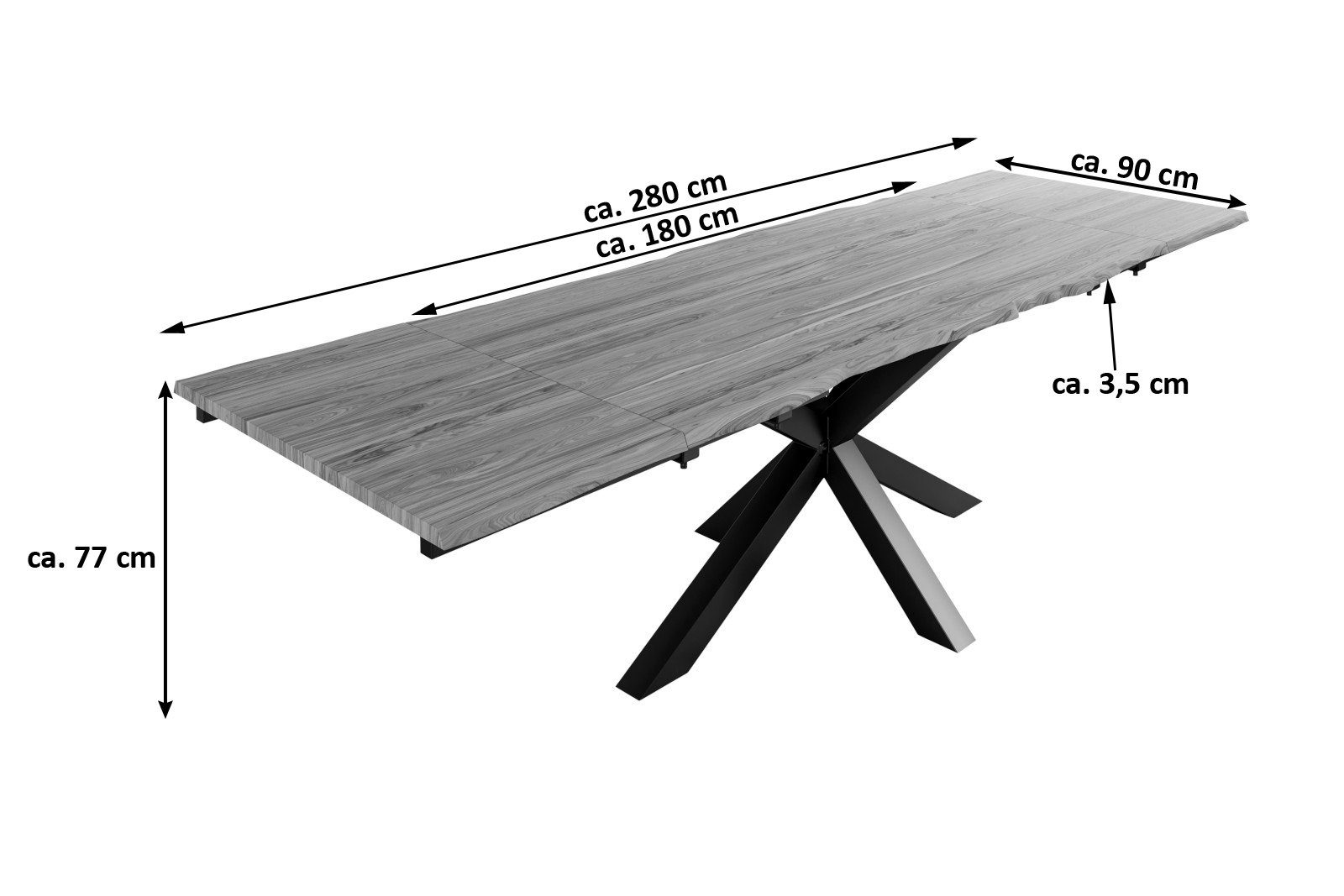 SAM® Akazienholz, massiv, Baumkante Metallgestell stonefarben, Esstisch U-Form Kailua,