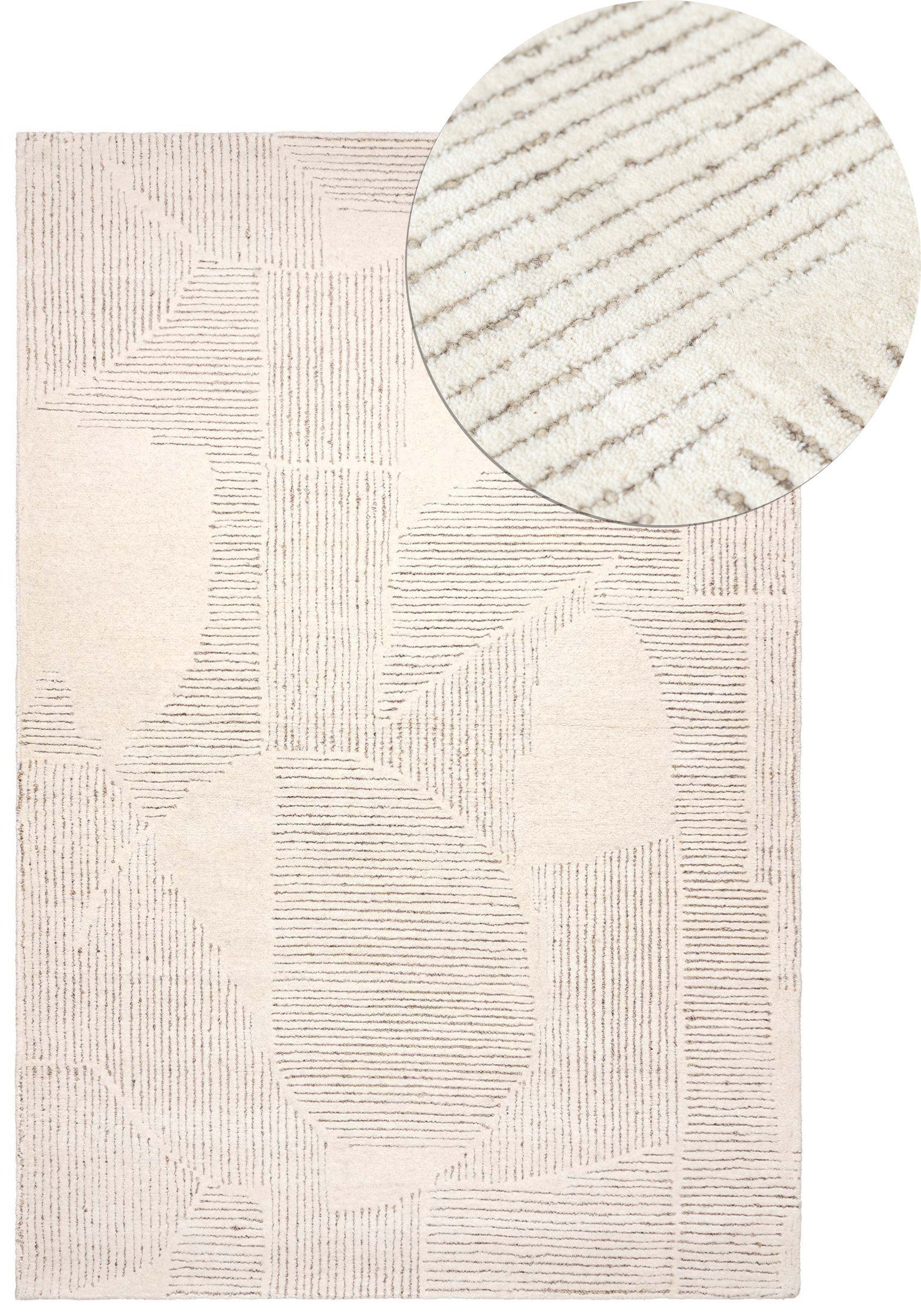 Mazovia Designteppich Wollteppich Japandi, Handwebteppich Naturprodukt Wolle, 80 x 150 cm