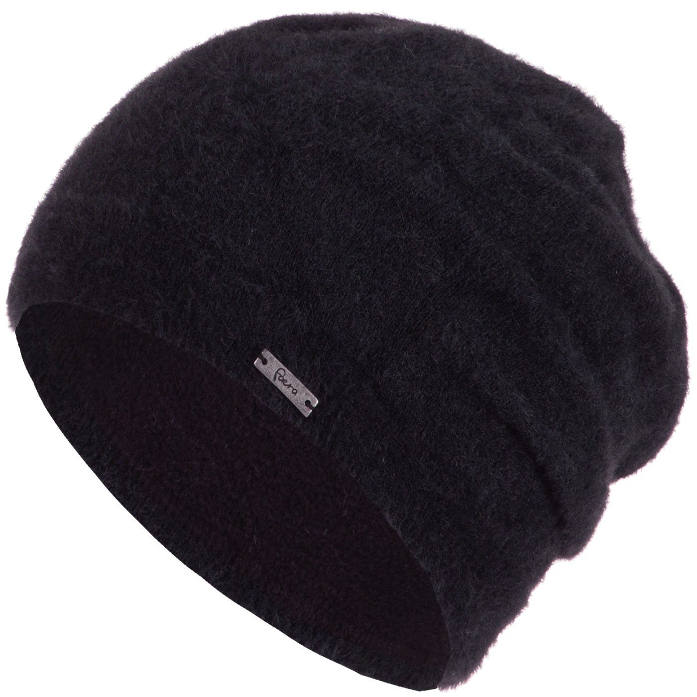 Haube Mütze Wintermütze Damenmütze schwarz Strickmütze gefüttert Faera Beanie Winter Damen