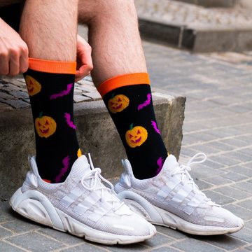TwoSocks Freizeitsocken Halloween Socken Skelett und Kürbis für Damen & Herren Einheitsgröße (2 Paar)