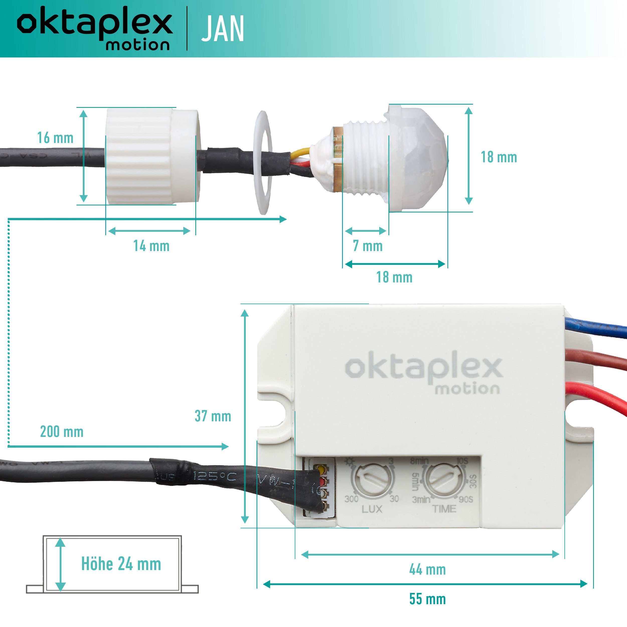 Oktaplex motion weiß Unterputz 8m Einbausensor IP20, Infrarot / Bewegungssensor 230V IP65 Mini 360° Jan Bewegungsmelder