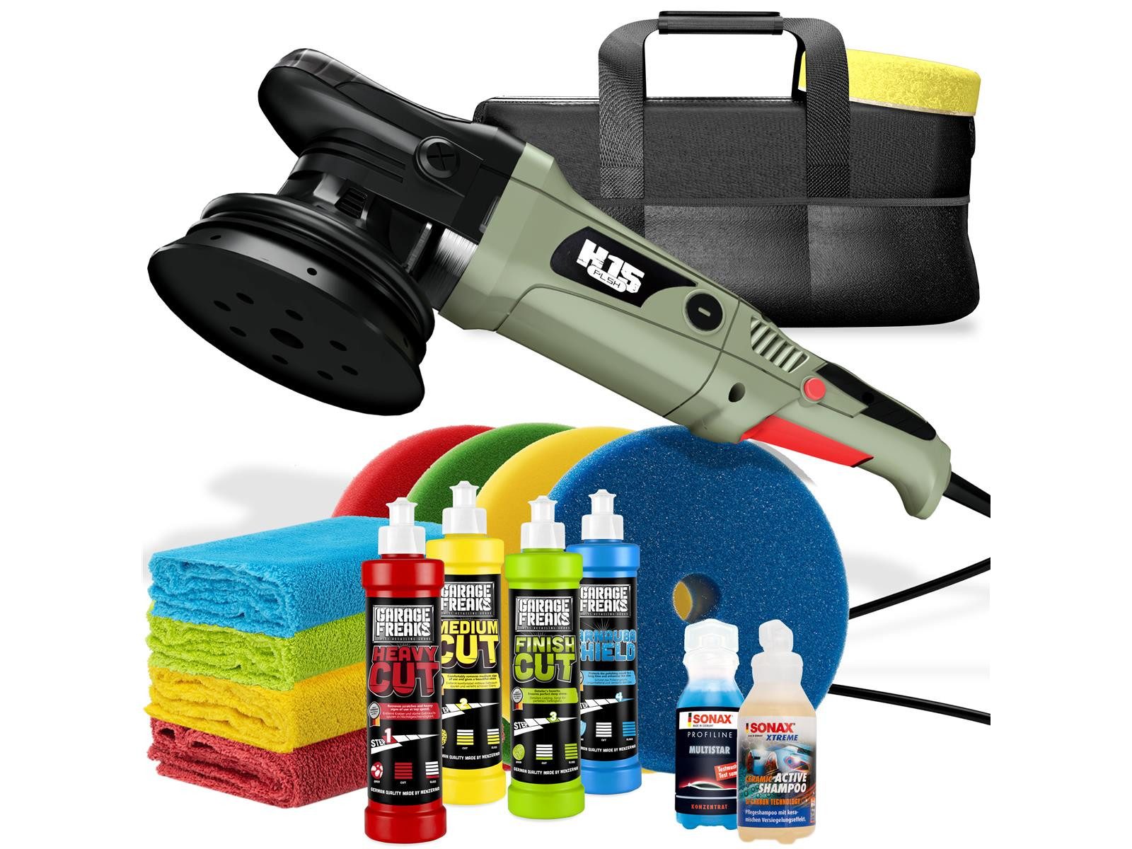 autopflege Exzenter Poliermaschine H15 Poliermaschinen Sets, Inkl. Mikrofasertücher, Polierpads, Versiegelung