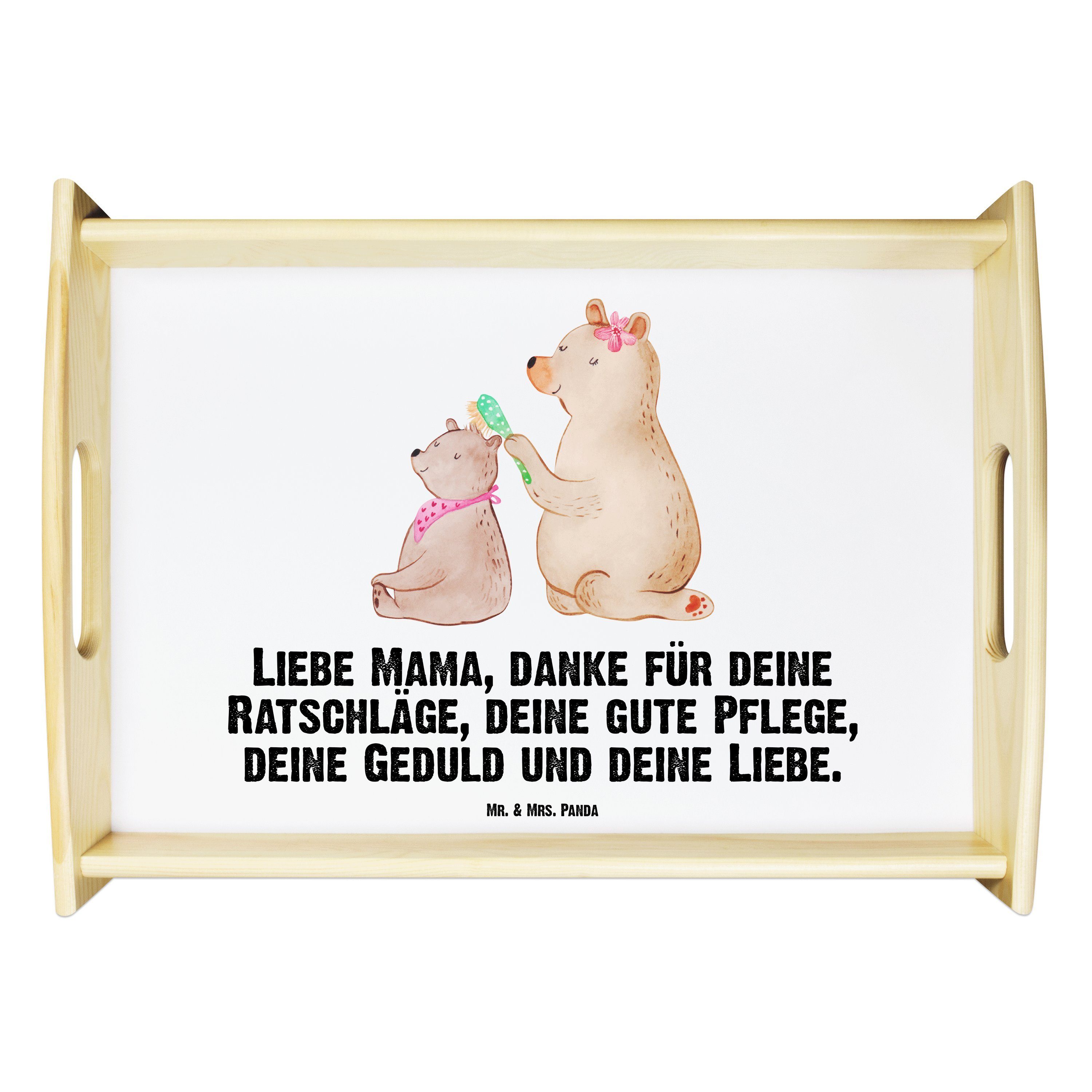 Mr. & Mrs. Panda Tablett Bär mit Kind - Weiß - Geschenk, Mutter, Holztablett, Danke Mama, Brud, Echtholz lasiert, (1-tlg)