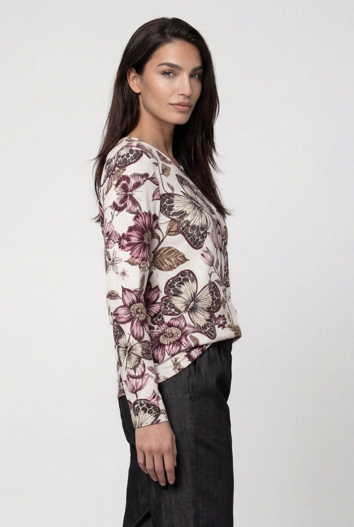 Monari Langarmshirt Shirt Blume allover Regular fit mit Blumenmuster