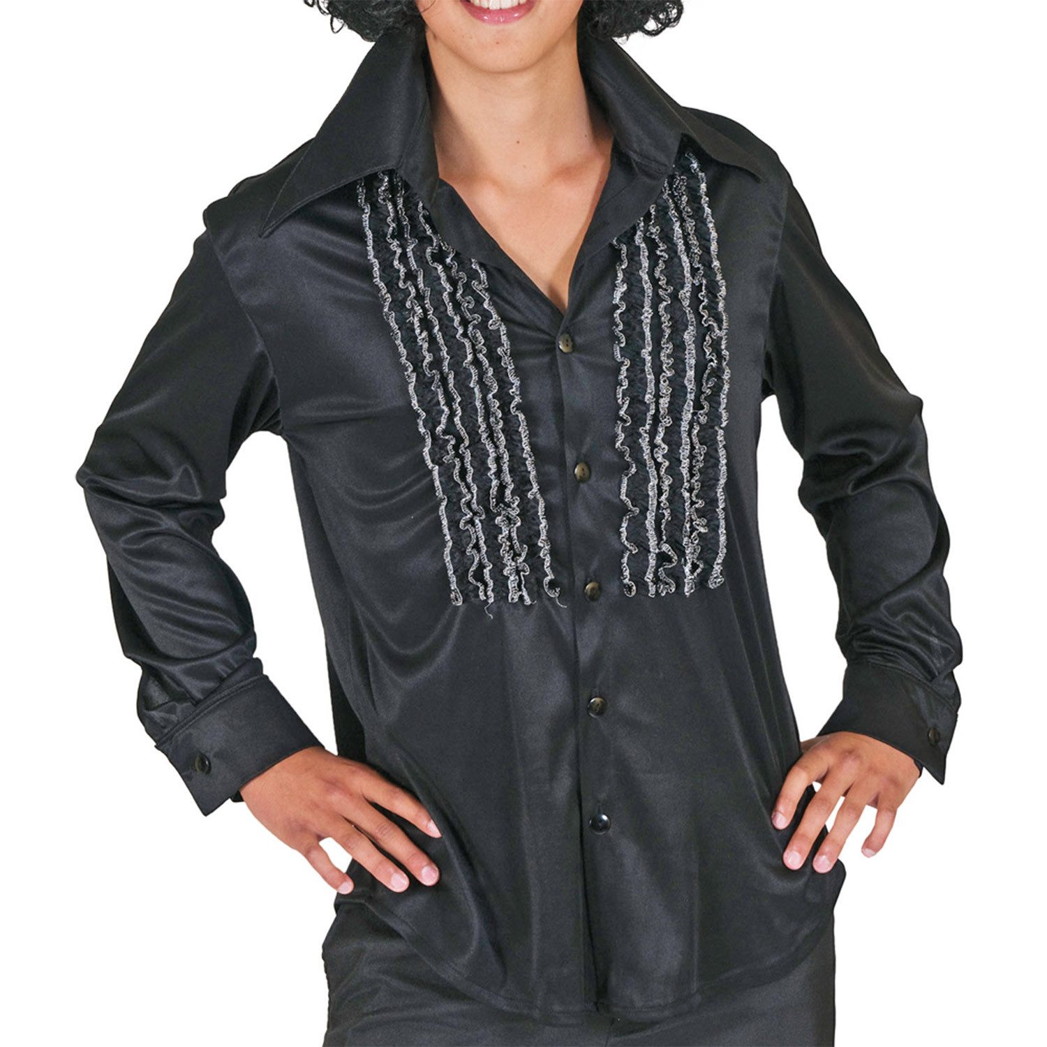 Funny Fashion Kostüm Hippie Rüschenhemd für Herren, Schwarz günstig online kaufen