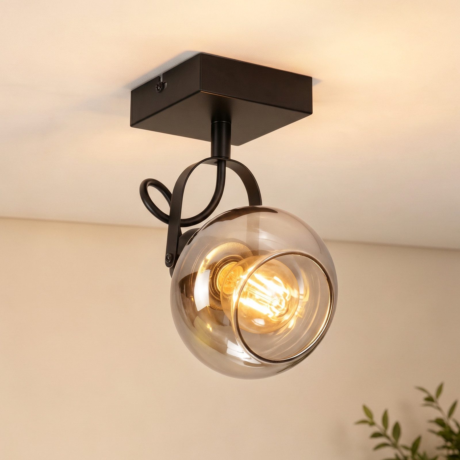 Nettlife Deckenstrahler 1/2/3/4 flammig schwarz Vintage Deckenspot Rauchgrau Glas E14, 350° Schwenkbar, ohne Leuchtmittel, Deckenspot Retro für Schlafzimmer, Flur, Küche Wohnzimmer