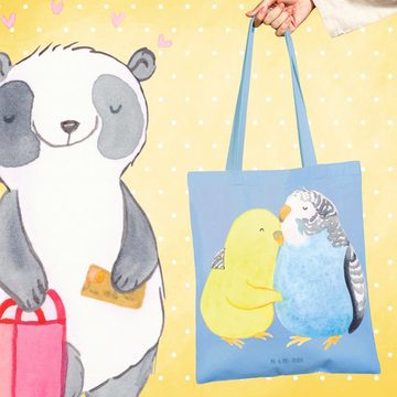 Mr. & Mrs. Panda Tragetasche Wellensittich Liebe - Sky Blue - Geschenk, Einkaufstasche, Umarmung, (1-tlg), Cross Stitching Griffe