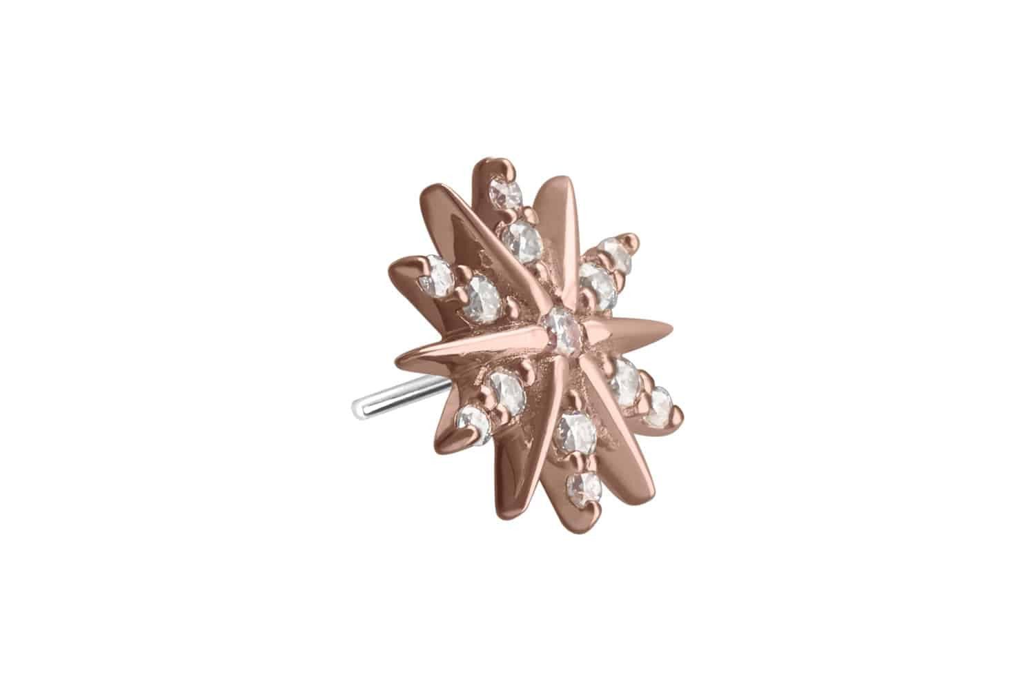 PIERCINGLINE Piercing-Set 14 Karat Gold Aufsatz mit Titan Push Pin MOISSANIT-BLUME (Push Pins, 1-tlg)