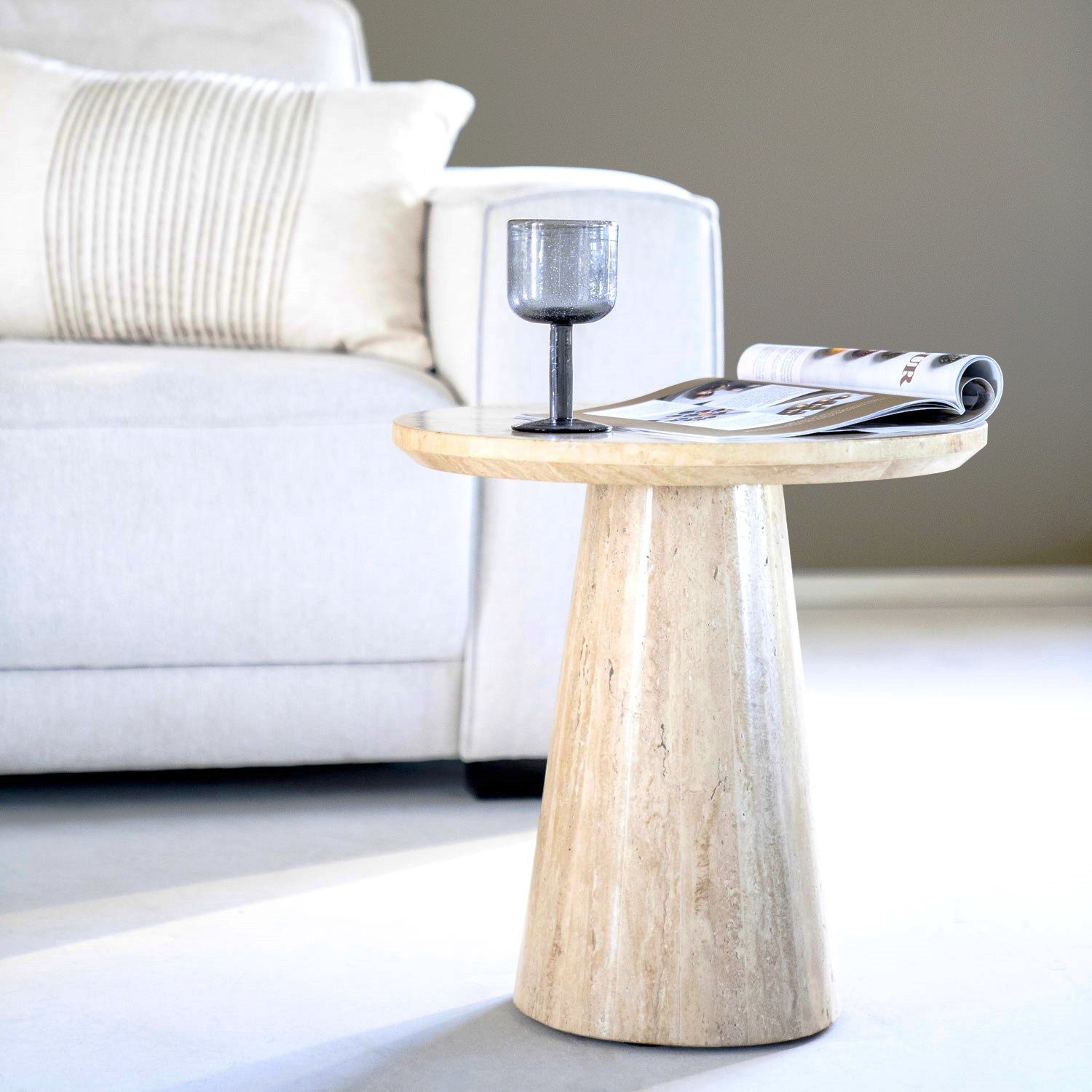 LEVEN Lifestyle Beistelltisch CALLATO rund aus Travertin Naturstein günstig online kaufen