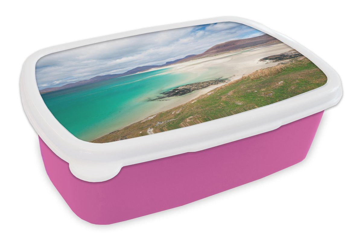 MuchoWow Lunchbox Strand - Wasser - England, Kunststoff, (2-tlg), Brotbox für Erwachsene, Brotdose Kinder, Snackbox, Mädchen, Kunststoff rosa