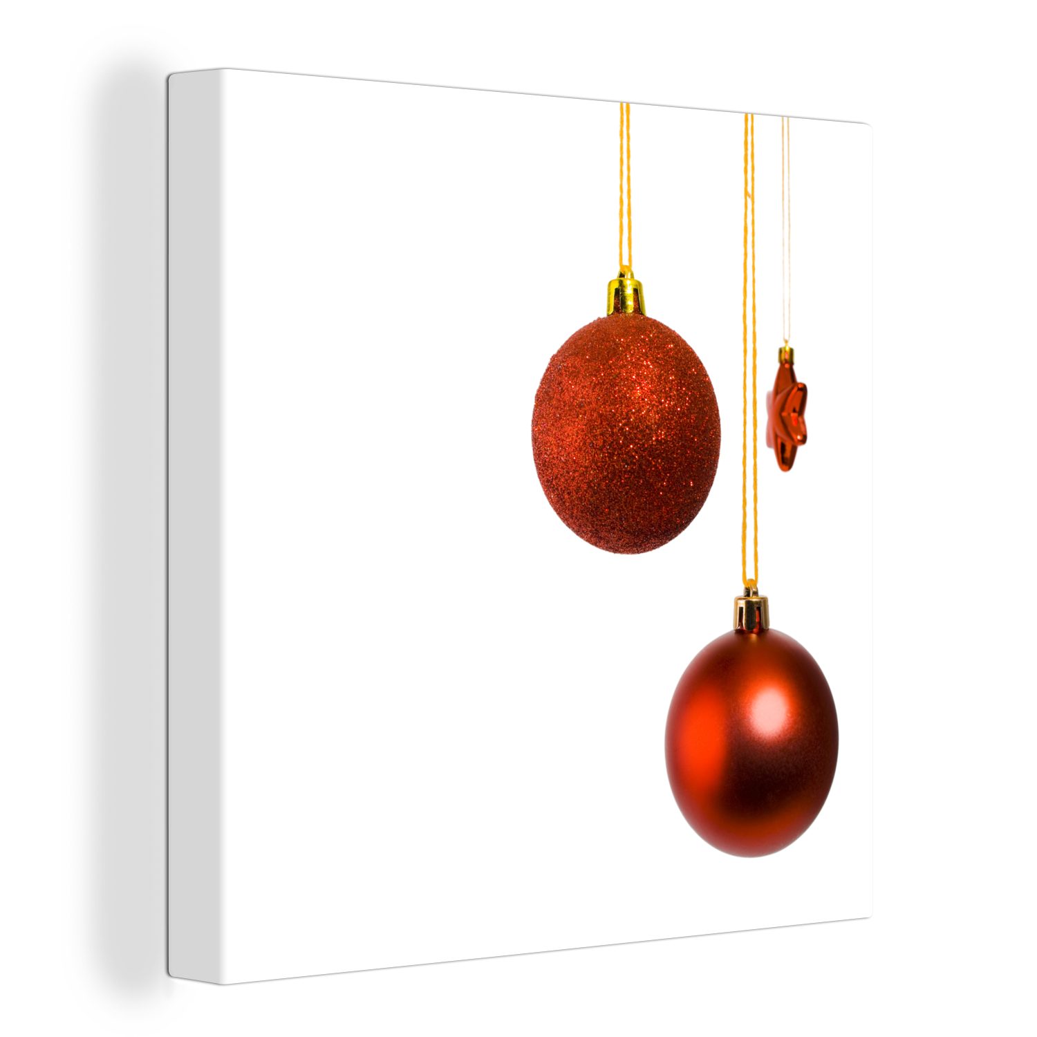 OneMillionCanvasses® Leinwandbild Ein Paar rote Kugeln mit einem roten Weihnachtsstern, (1 St), Leinwand Bilder für Wohnzimmer Schlafzimmer | Leinwandbilder