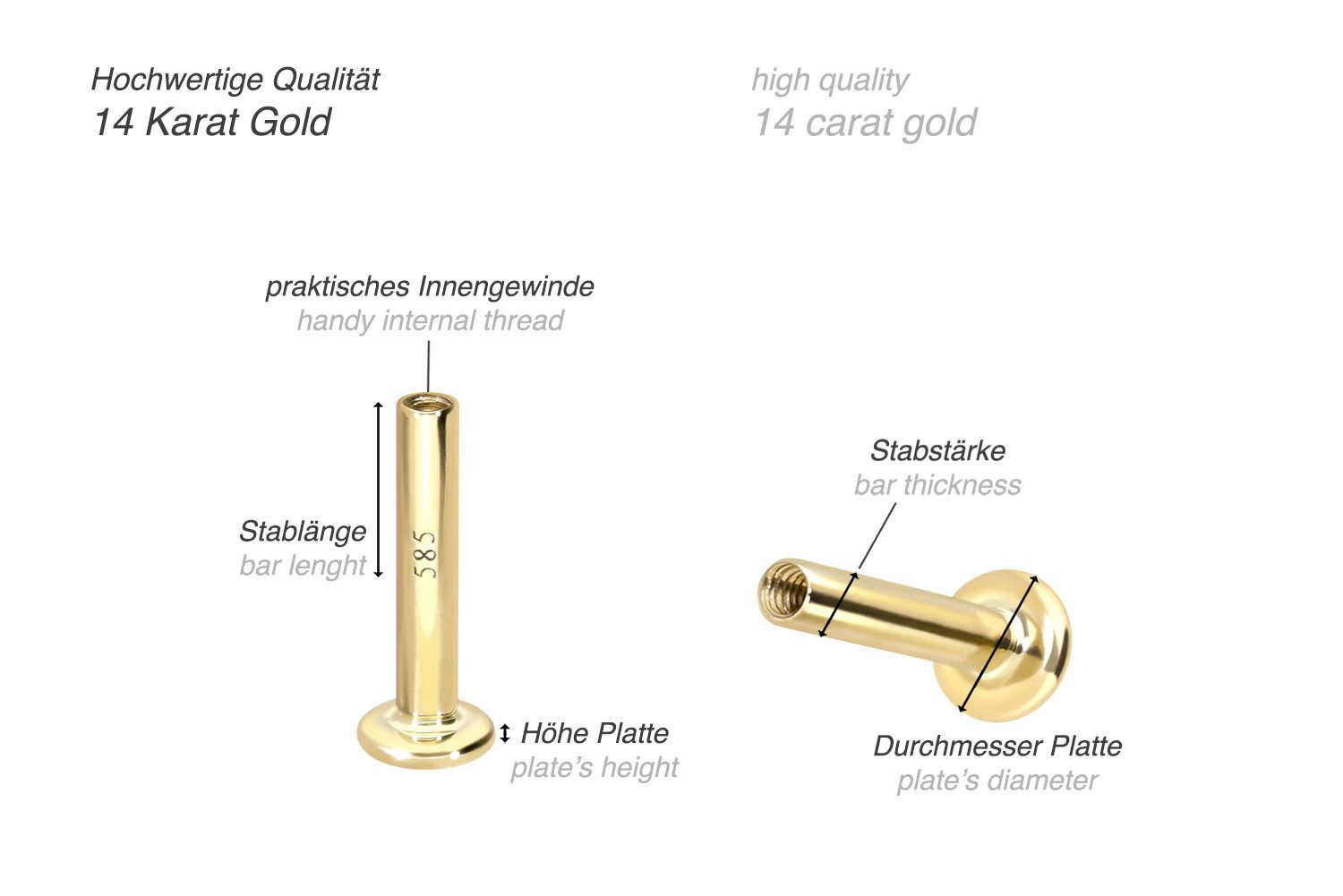 PIERCINGLINE Piercing-Set 14 Karat Gold Labret günstig online kaufen