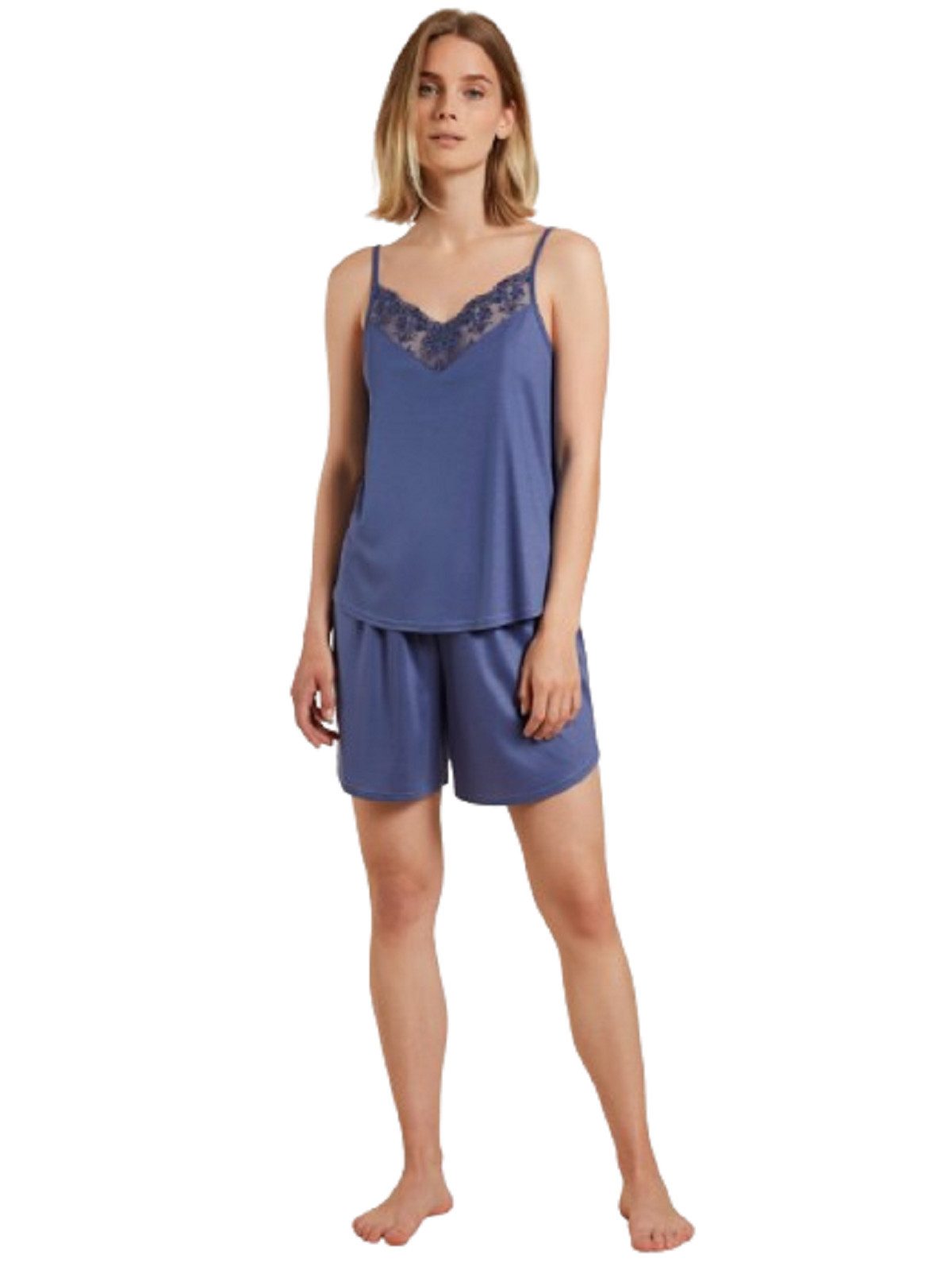 Pyjama Calida Damen Kurtzpyjama 43251 marine water blue