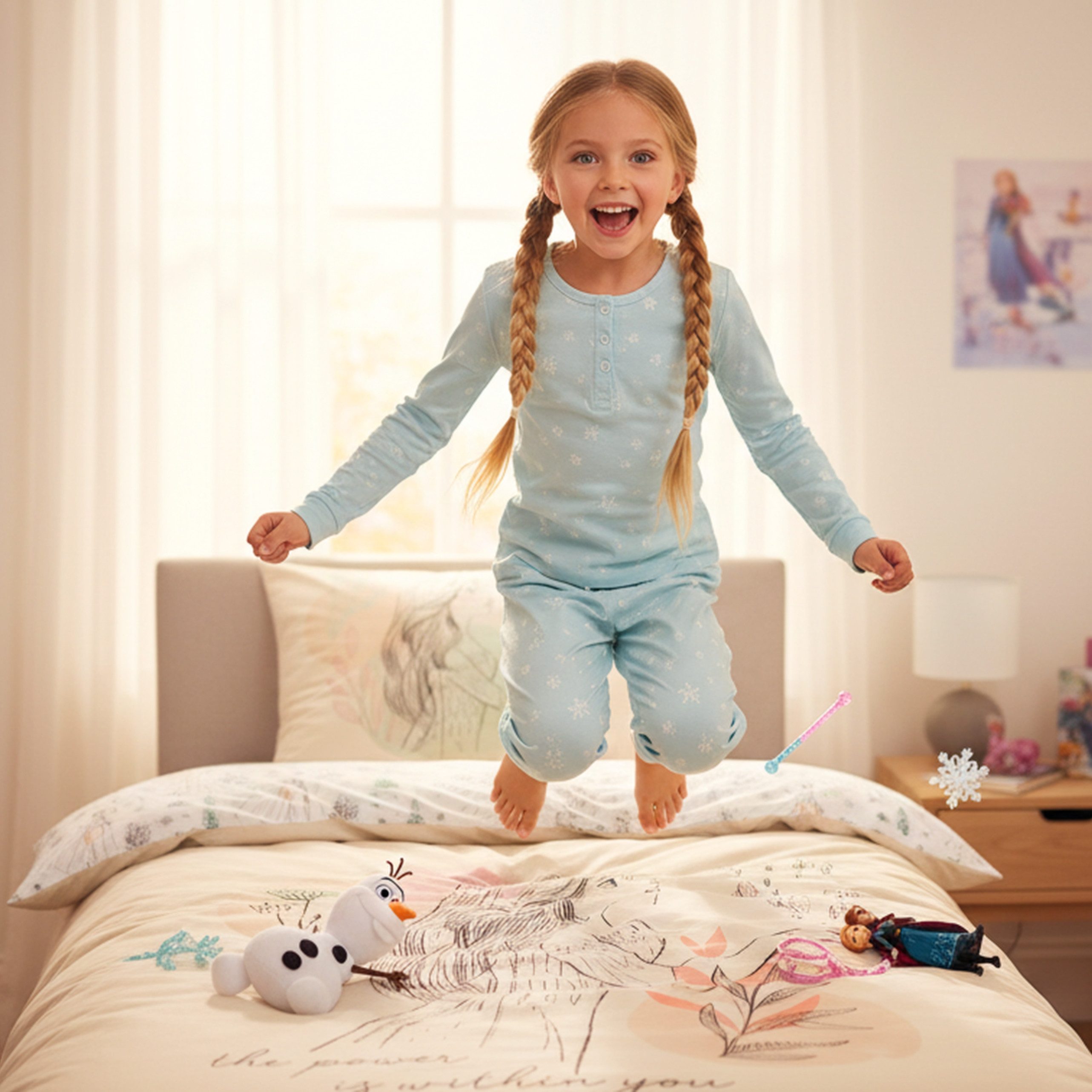 MTOnlinehandel Kinderbettwäsche Disney „Die Eiskönigin“ Frozen 135x200 + 80x80 cm, Renforcé, 100% Baumwolle, 2 teilig, Anna & Elsa im stilvollen Zeichnungsdesig – Bild 5 von 5