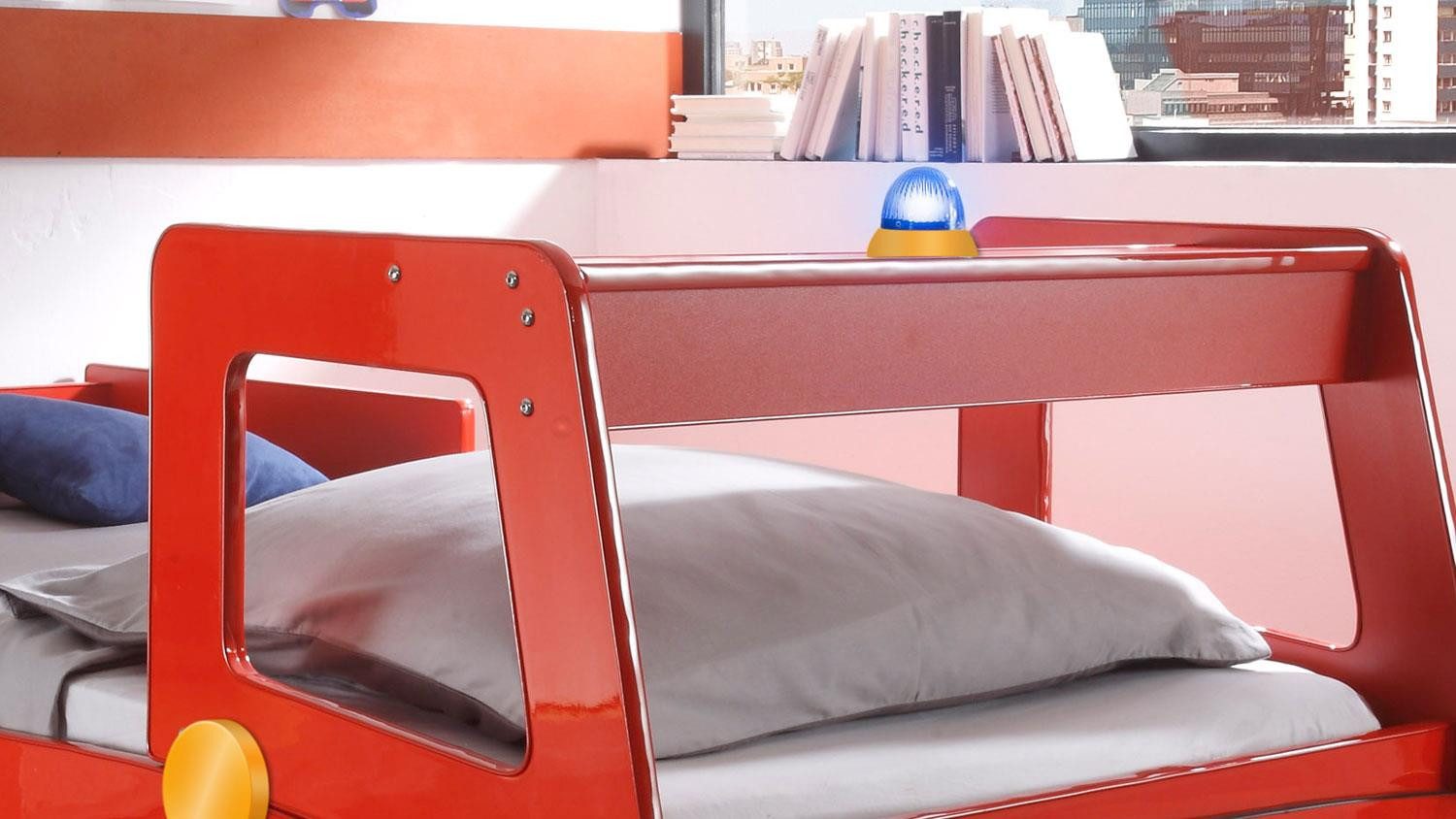 Begabino Autobett Feuerwehrbett Spark MDF rot Lack inkl Beleuchtung – Bild 3 von 5