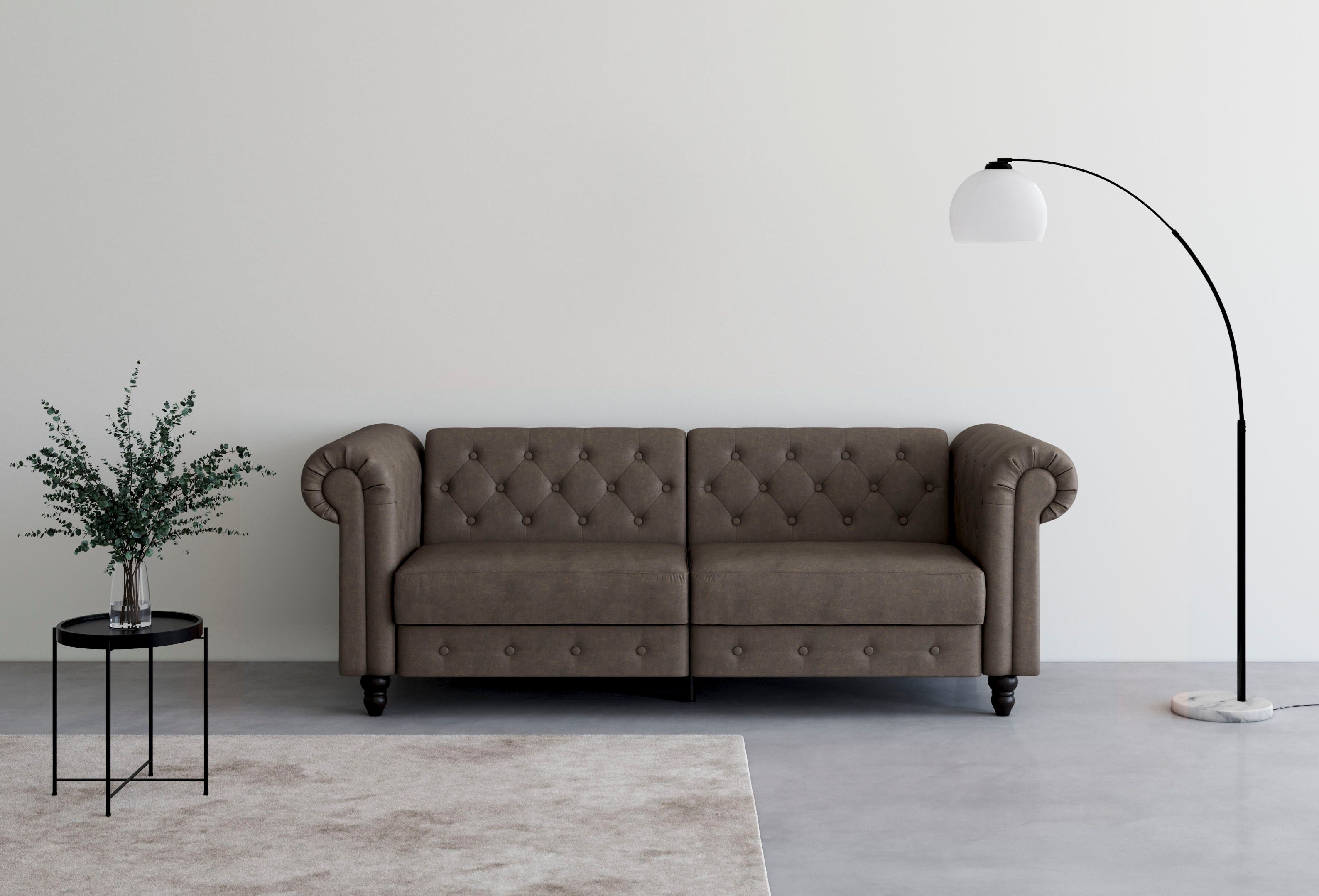 Dorel Home 3-Sitzer Felix, Schlafsofa 236 cm, (Liegefläche 108x190cm), Rückenlehne, 3-fach verstellbar, Velours, Kunstleder, Luxus-Microfaser Vintage