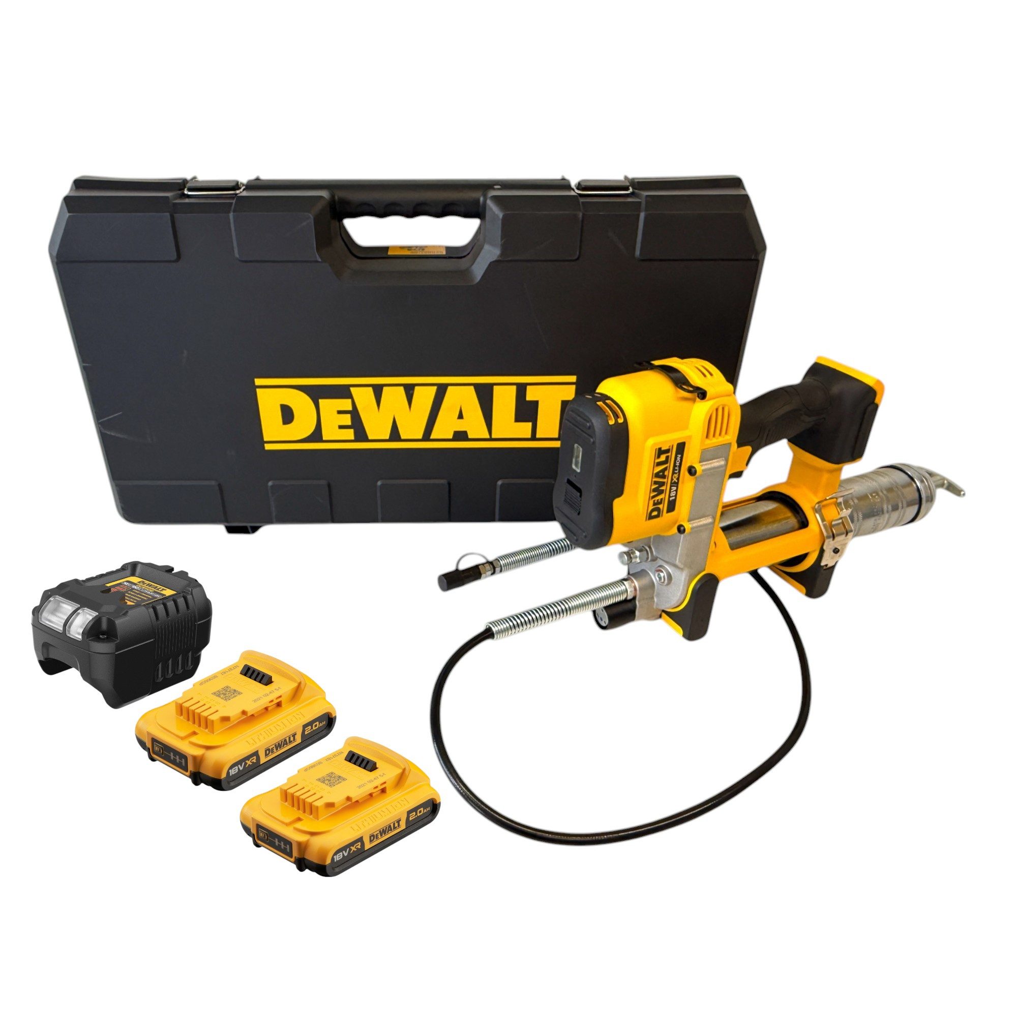 DeWalt Werkstattpresse DCGG 571 D2K Akku Fettpresse 18 V + 2x Akku 2,0 Ah + Ladegerät