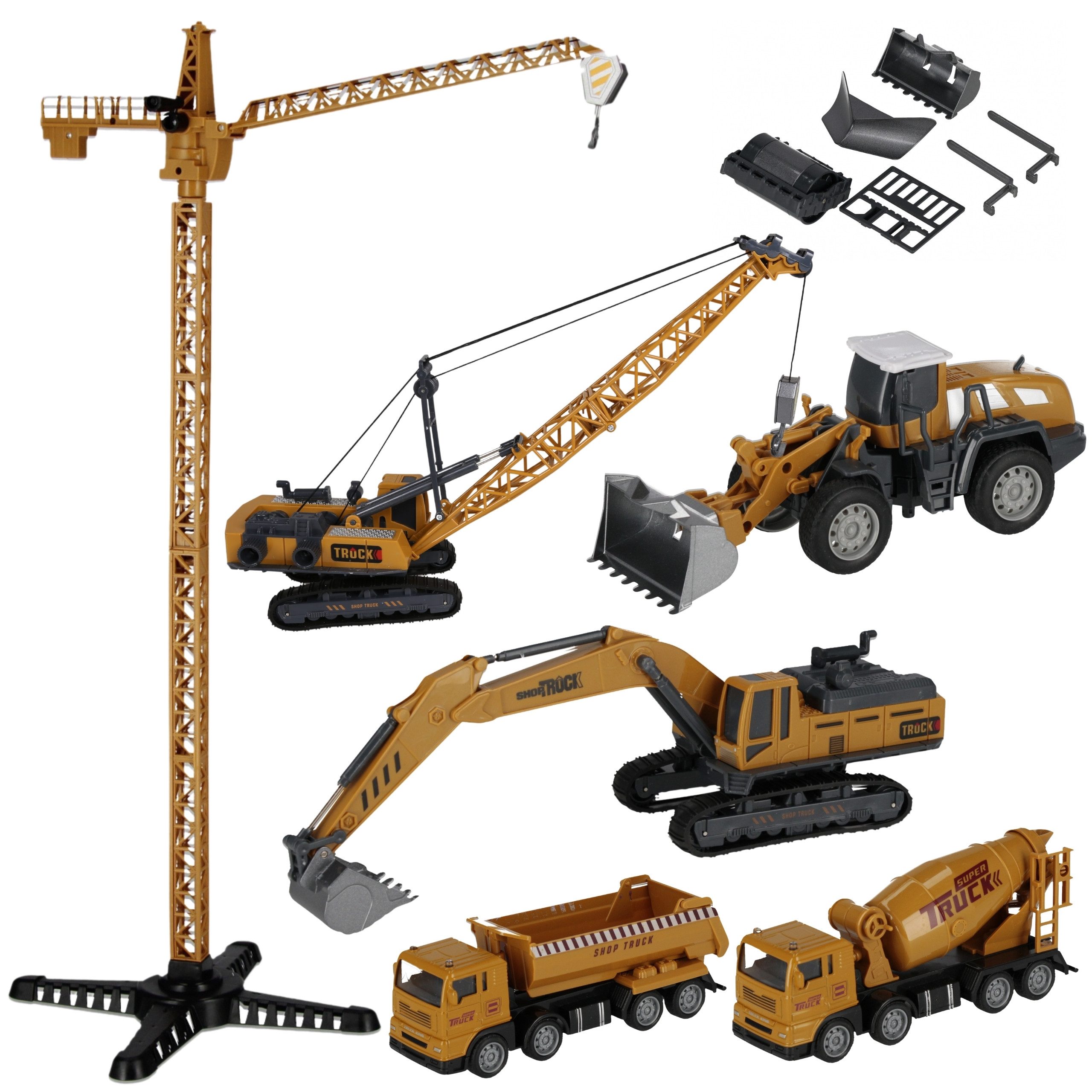 Sarcia.eu Spielzeug-Kran 4in1 SET mit Baufahrzeugen, Kran Betonmischer BEWE günstig online kaufen